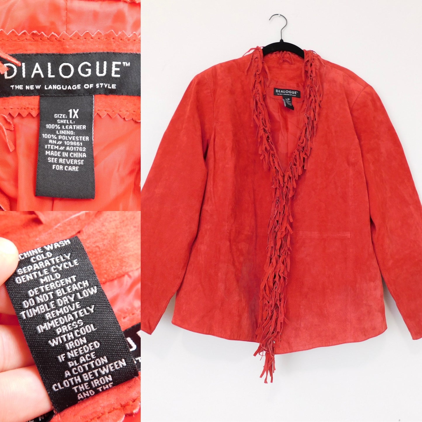 Red Fringe Leather Jacket | Size XL