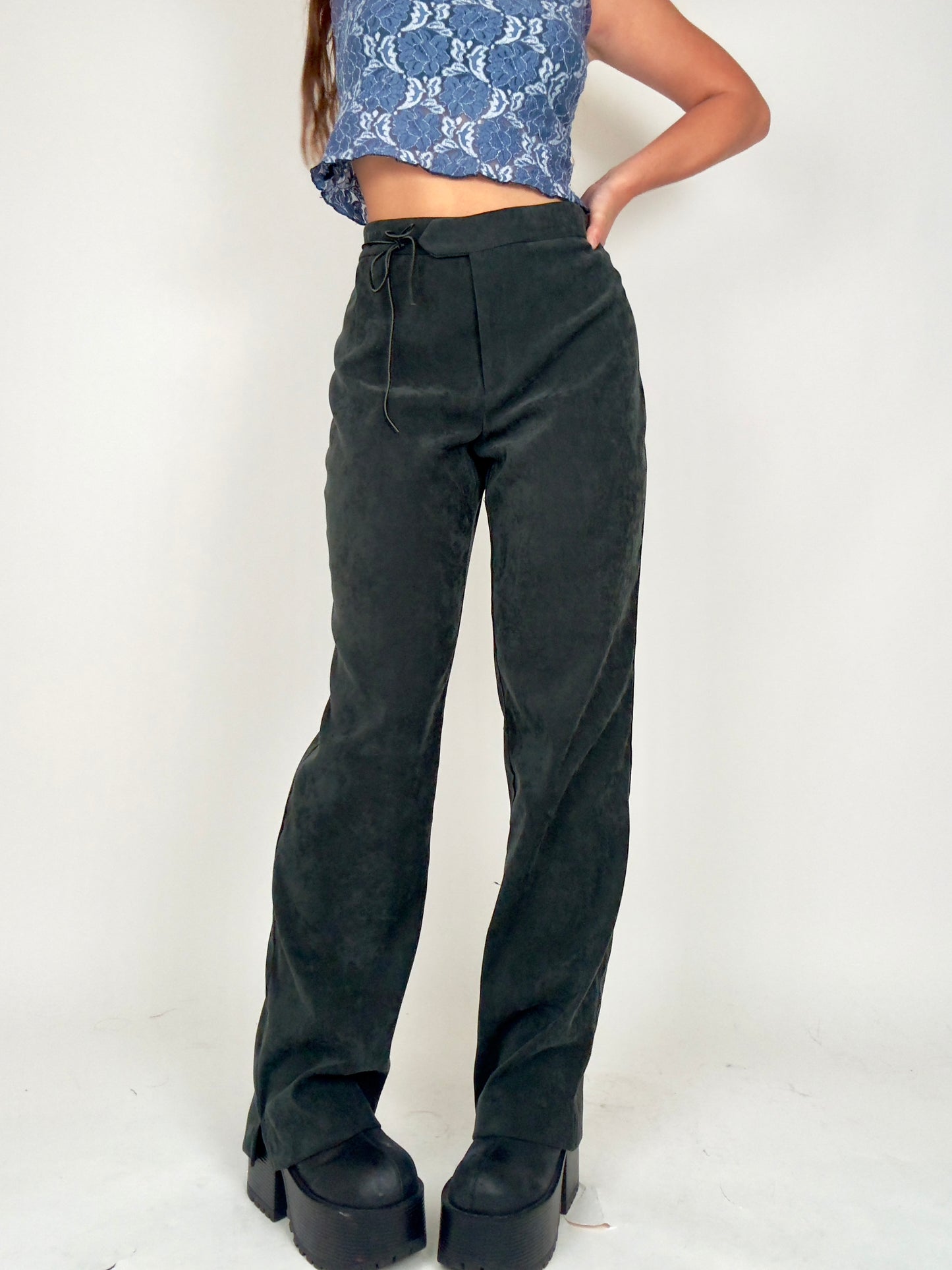 Side Tie Suede Trousers | Size 33” waist