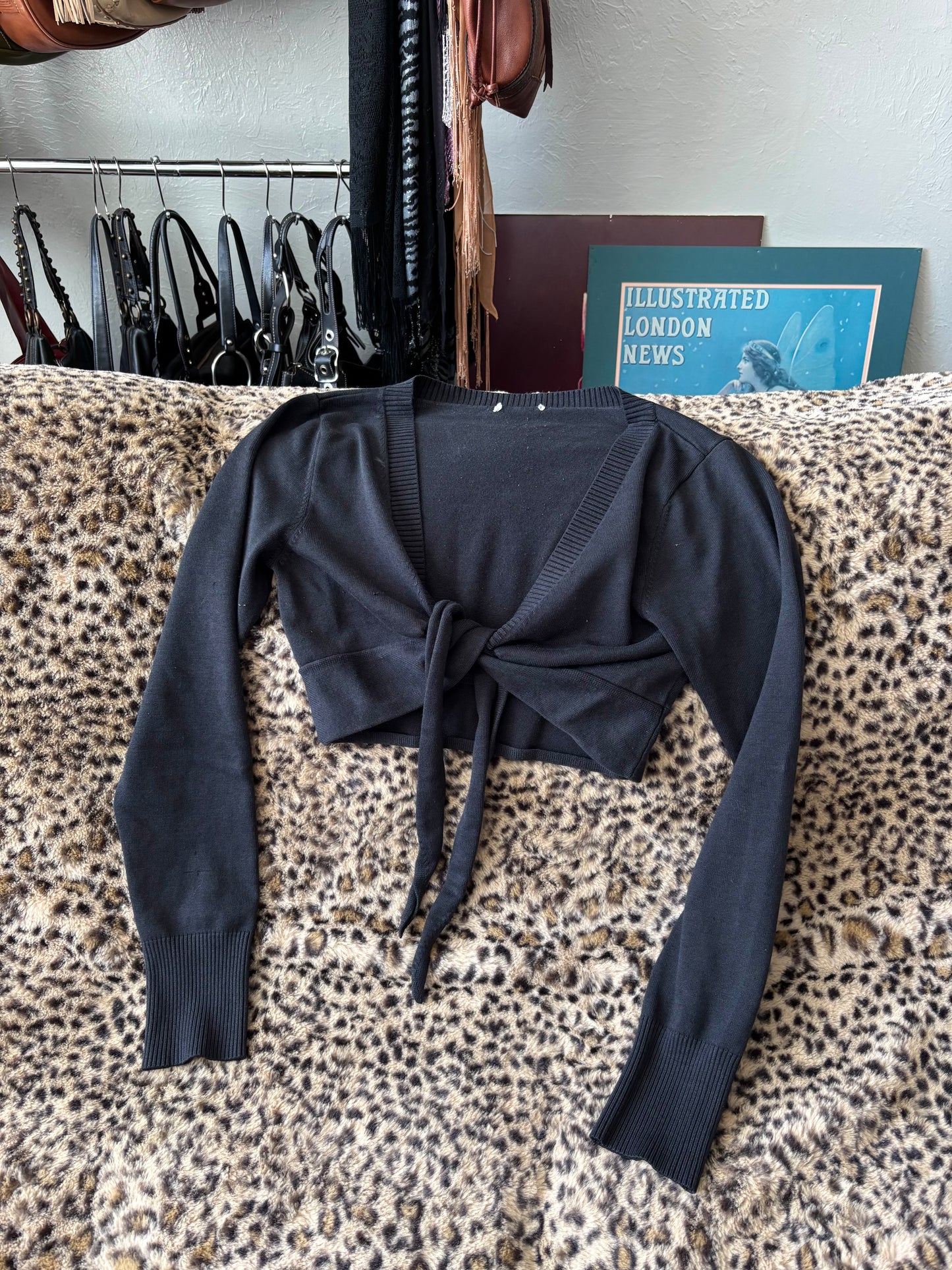 Black 00's Tie Front Cardigan | Size S