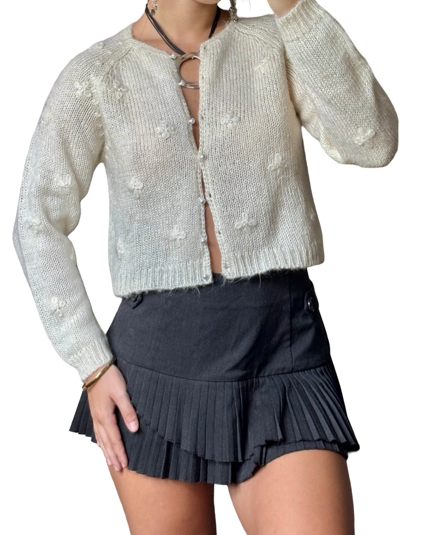 Beaded 90’s Knit Cardigan | Size M