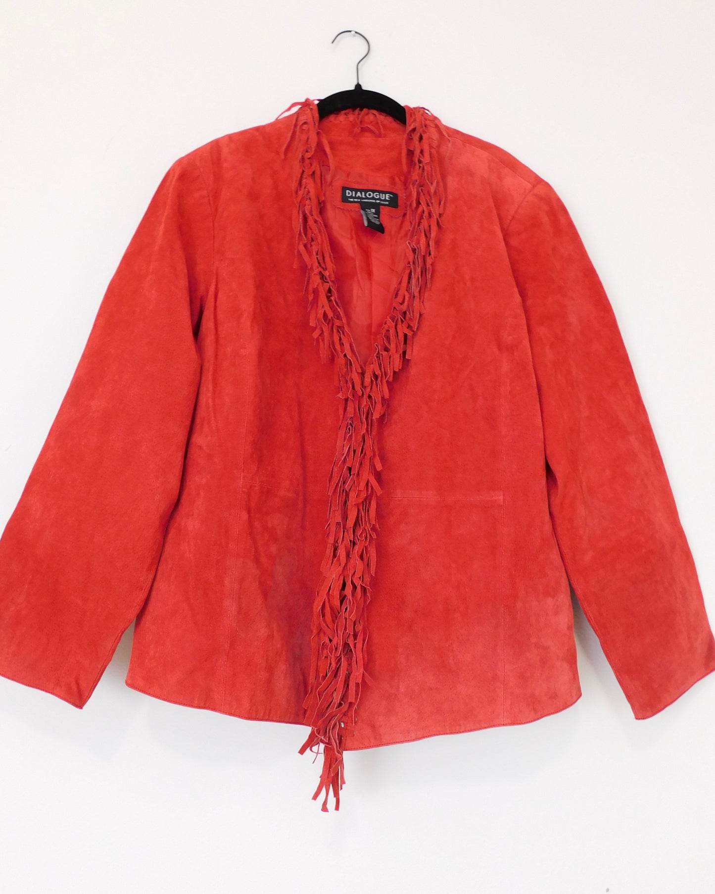 Red Fringe Leather Jacket | Size XL