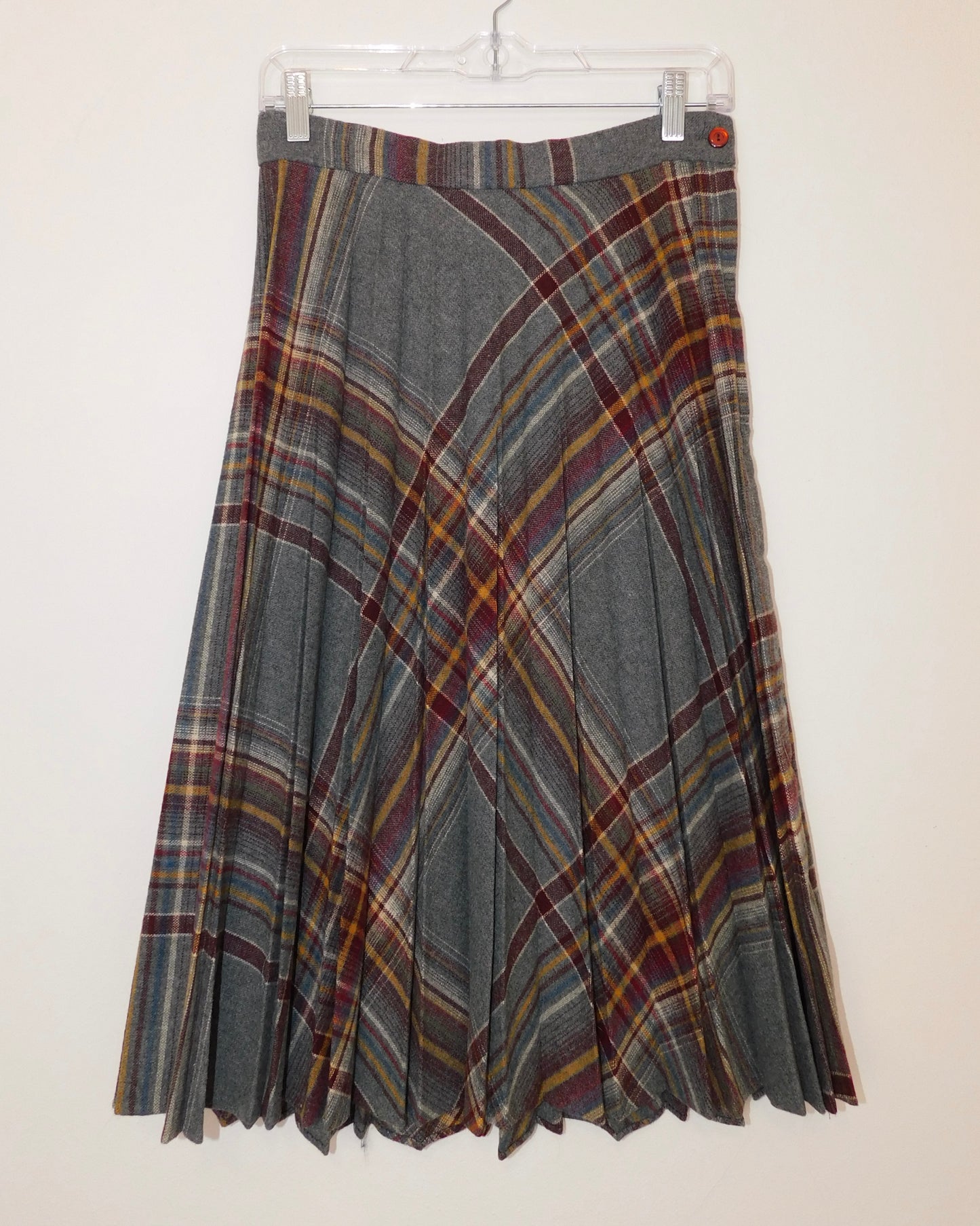 Vintage Burgundy Plaid Midi Skirt | 28” waist