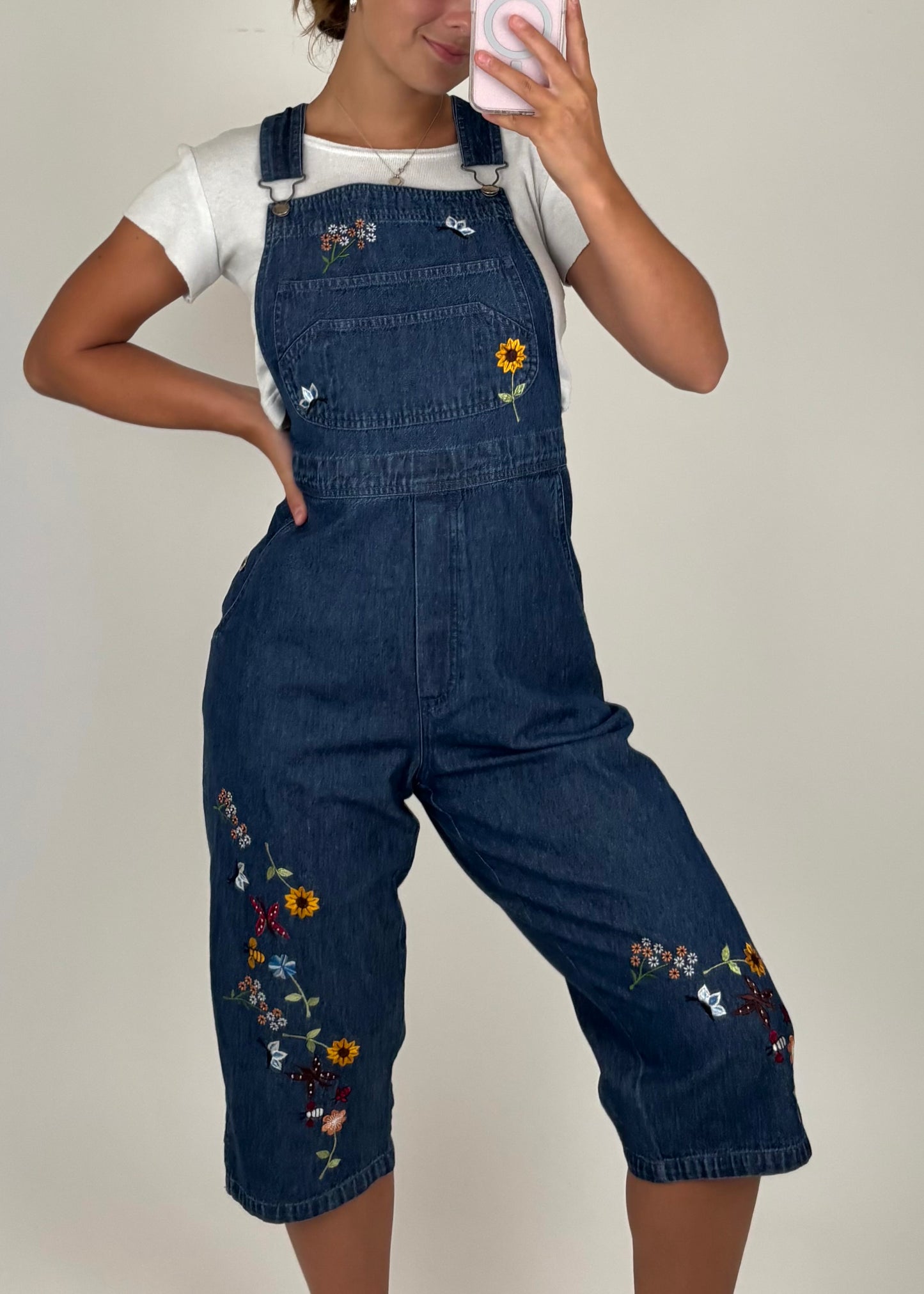 Floral Denim Overalls | Size M
