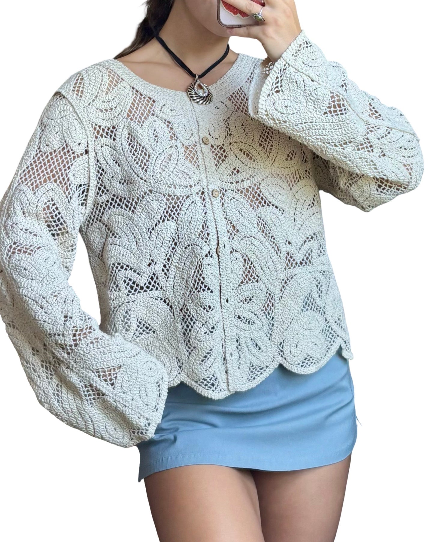 Cream Crochet Cardigan | Size M