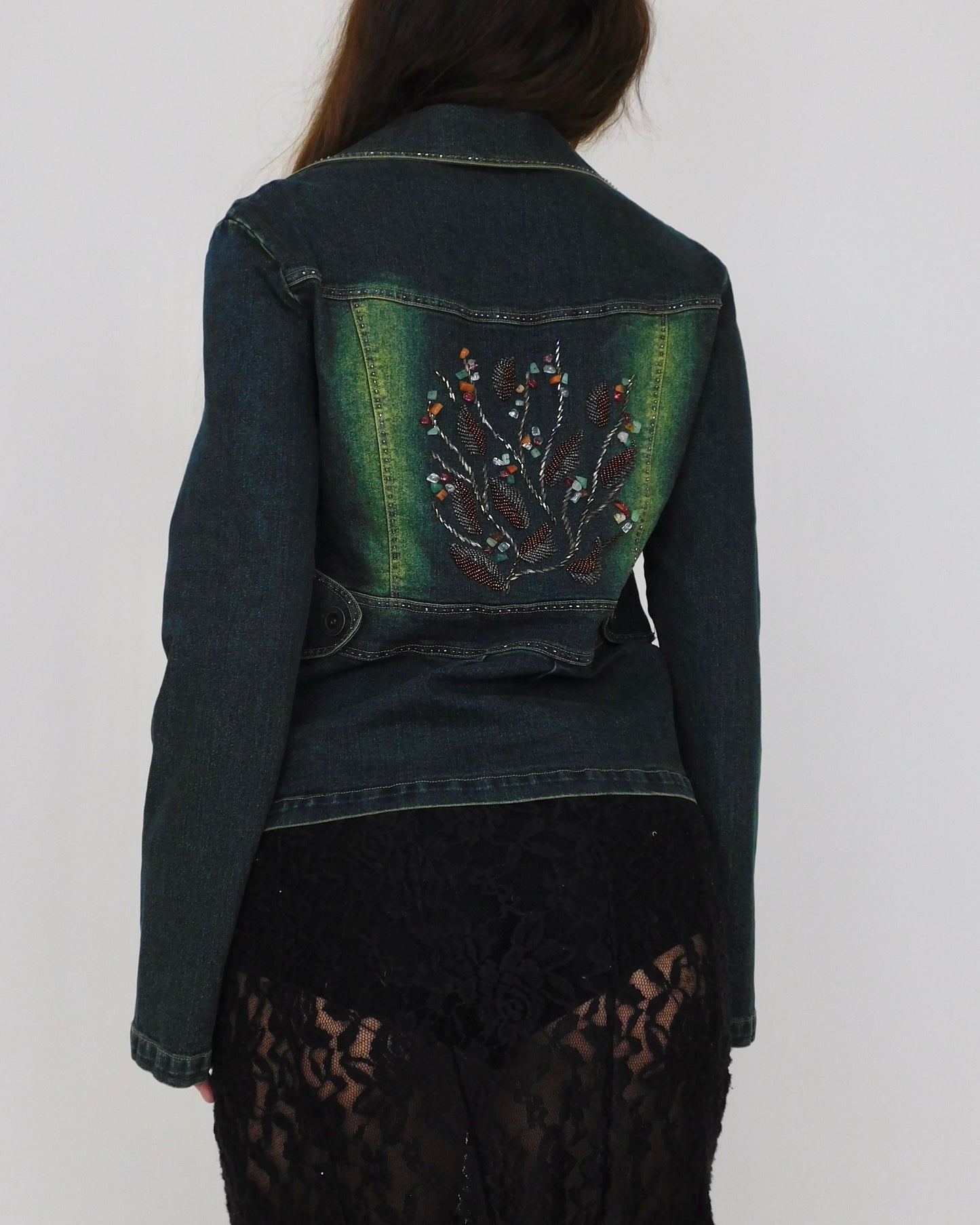 Y2K Denim Beaded Jacket | Size M