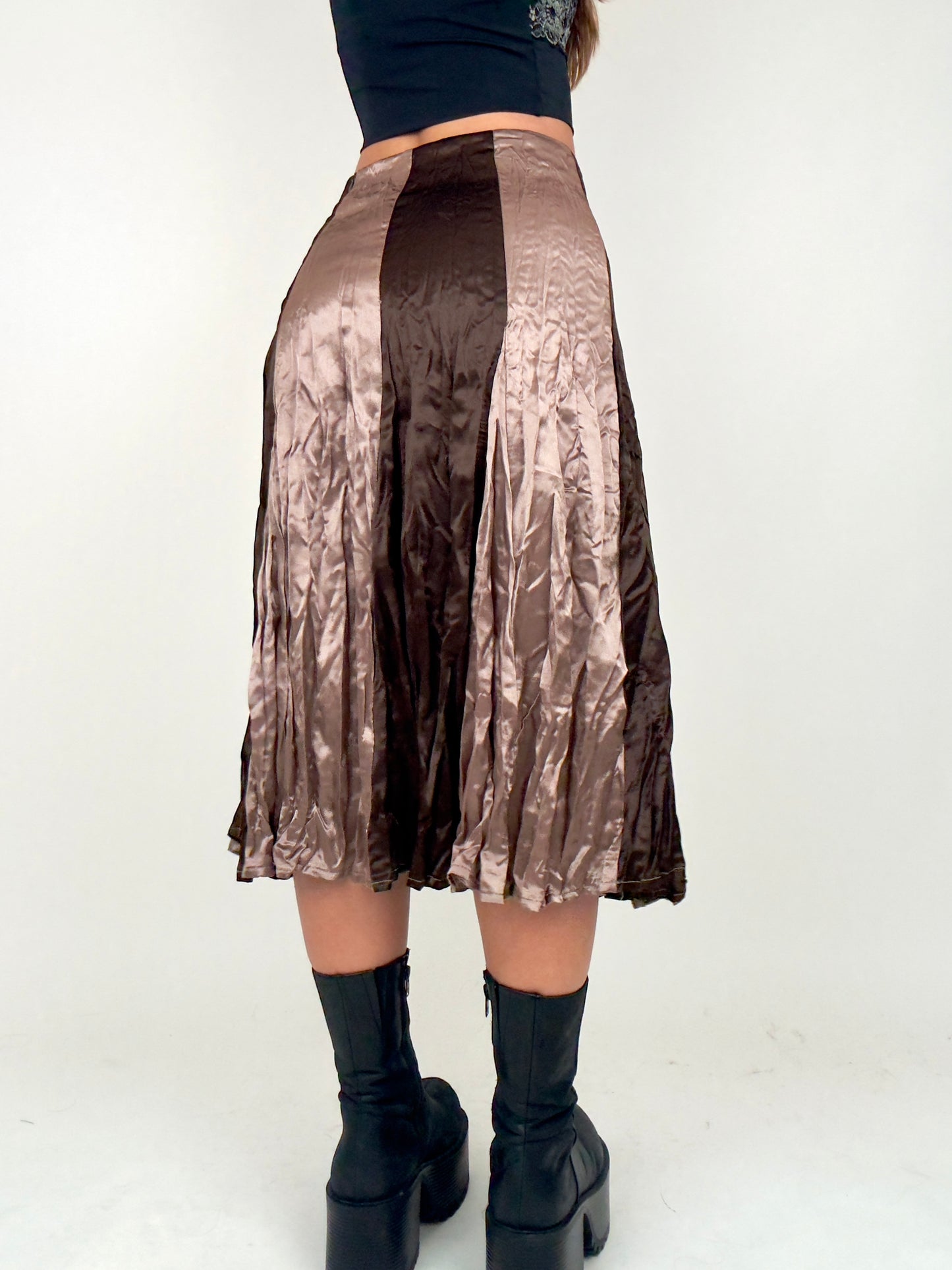 Brown Stripe Midi Skirt | Size 26” waist