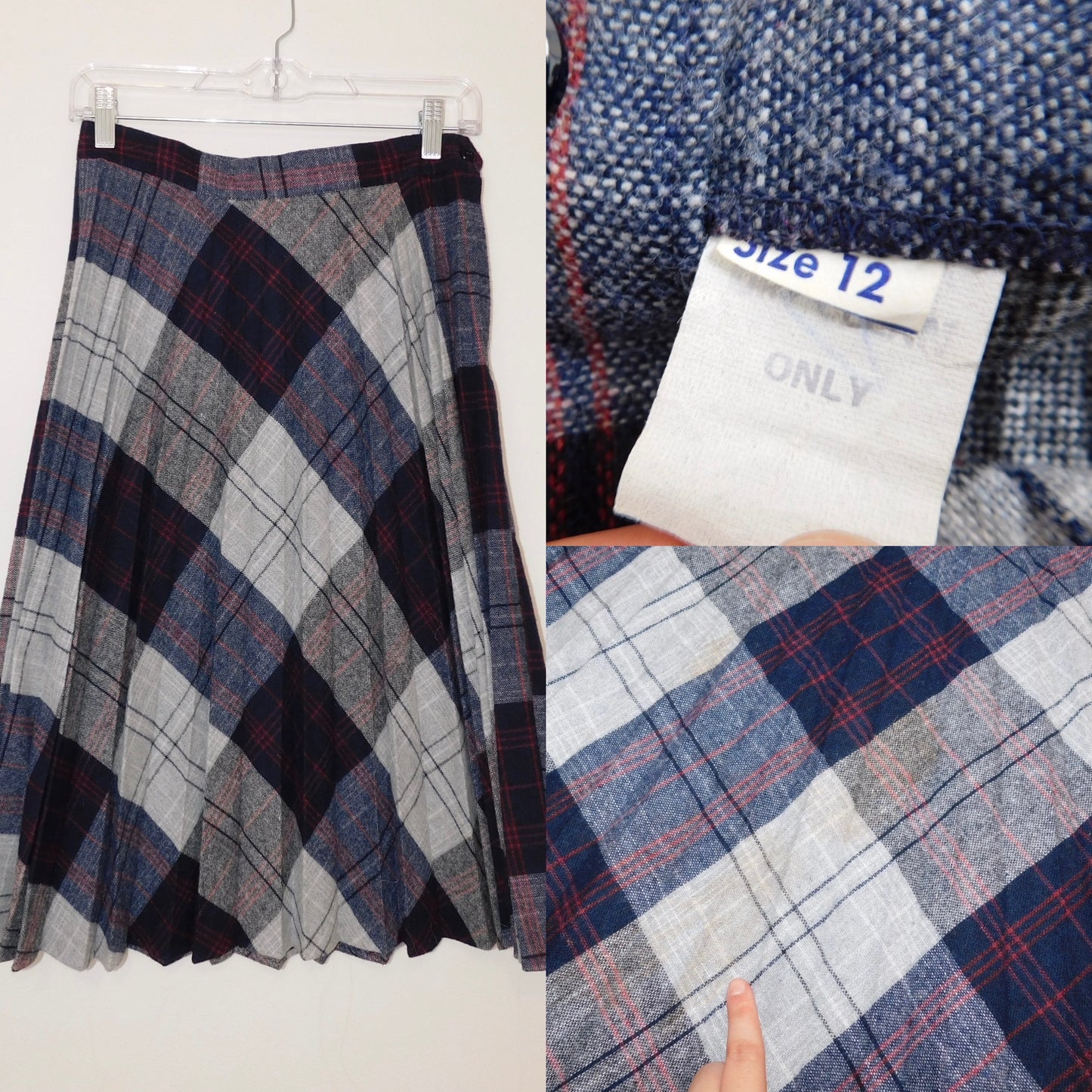Vintage Navy Plaid Midi Skirt | 28” waist