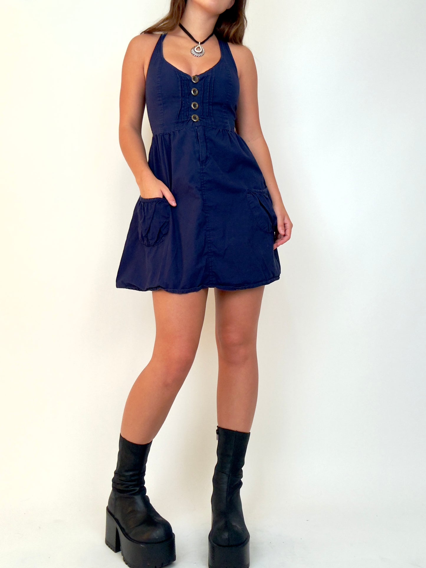 Navy Button Up Mini | Size S