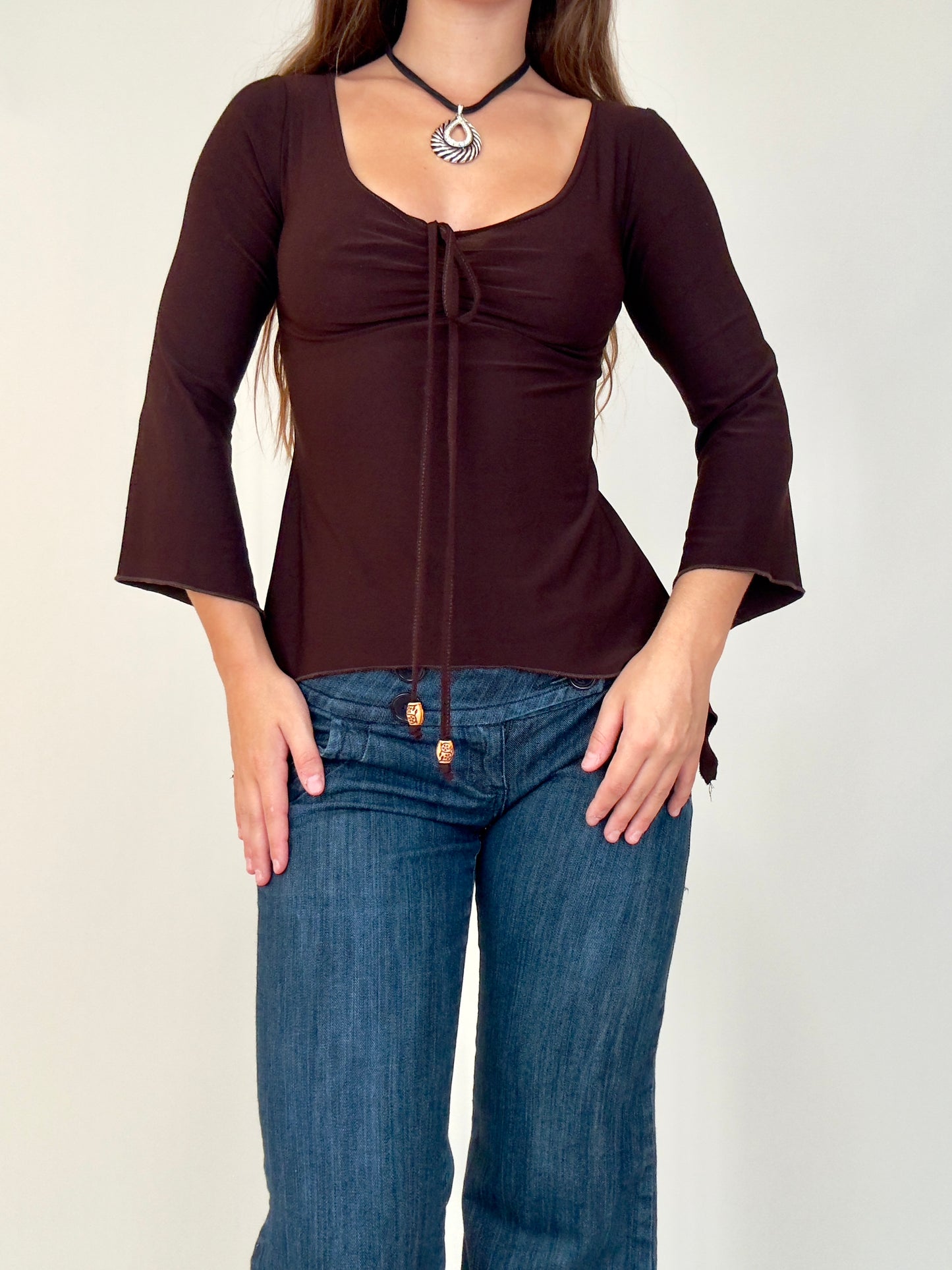 Brown Tie Blouse | Size S