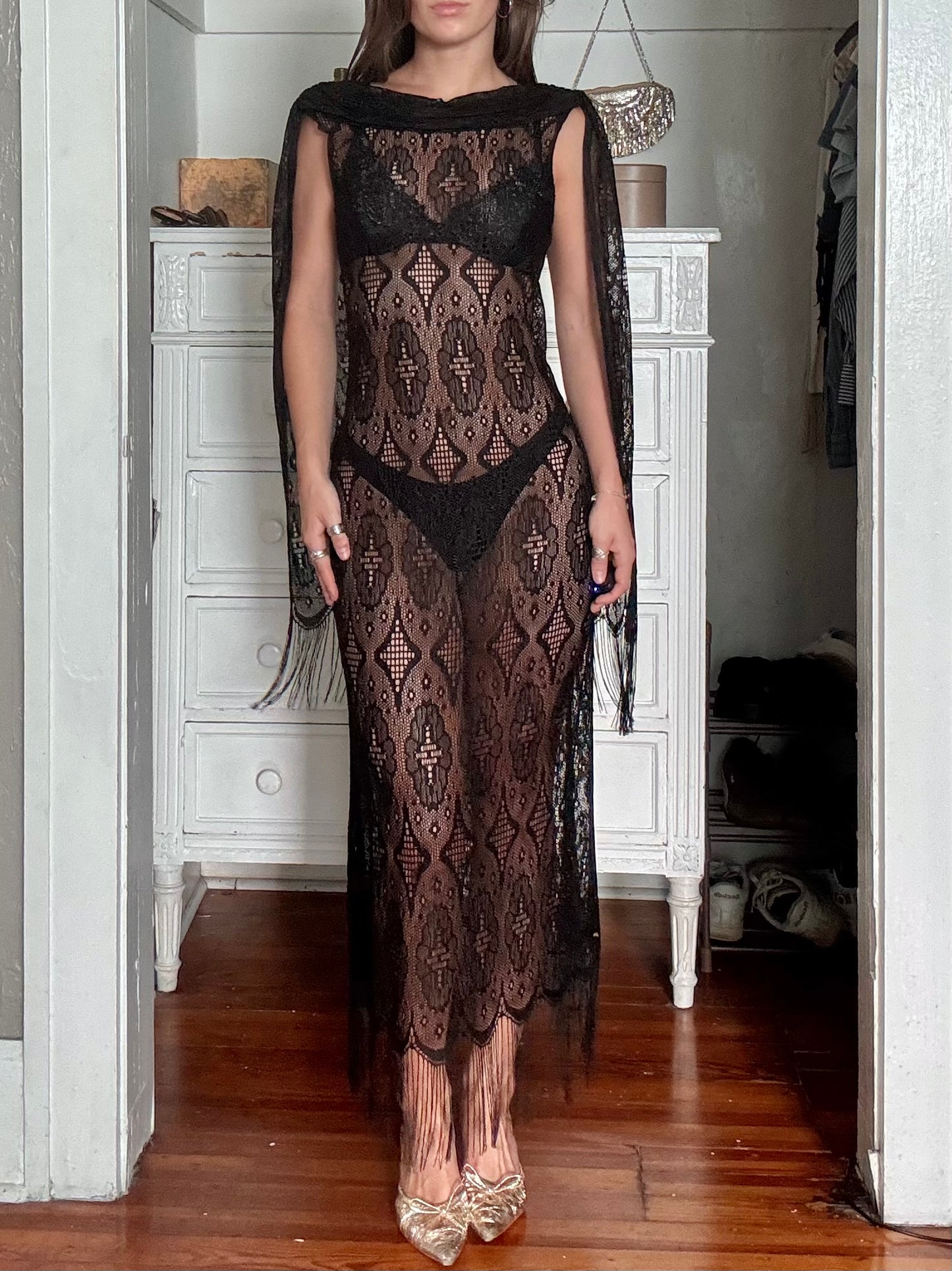Lace 90's Fringe Dress | Size S