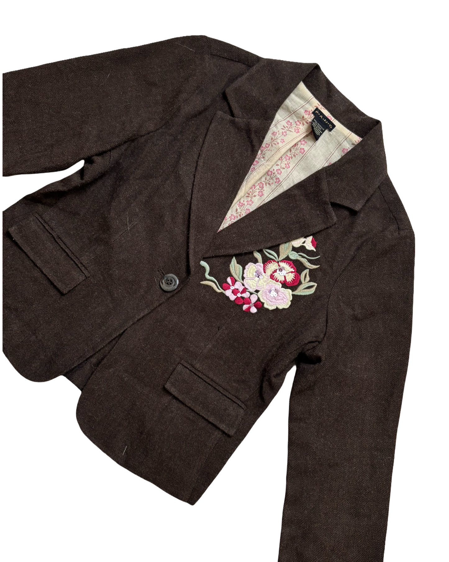 Y2K Brown Flower Blazer | Size L
