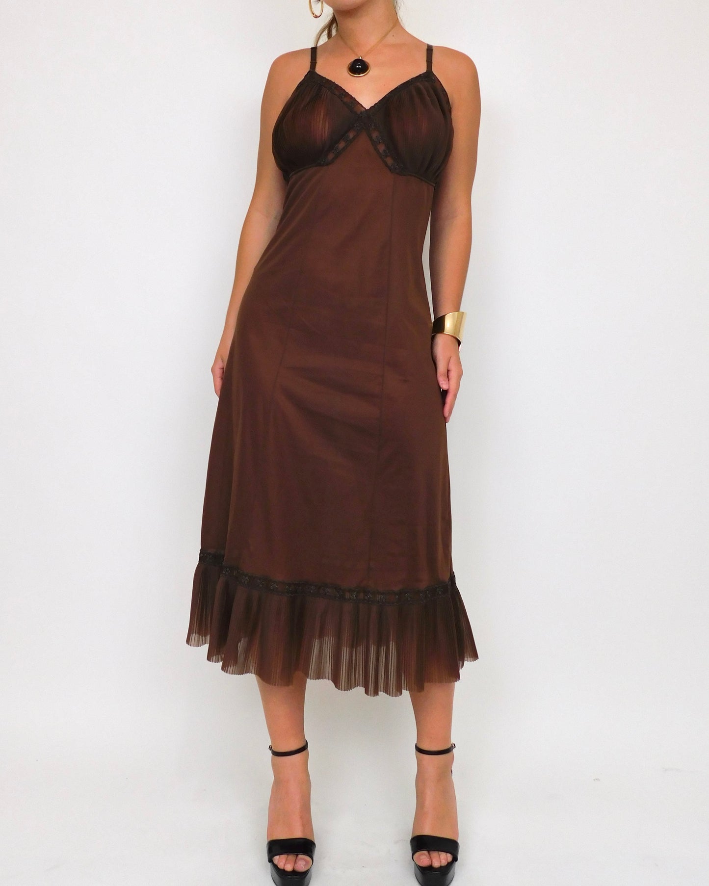 Vintage Brown Slip Dress | Size L