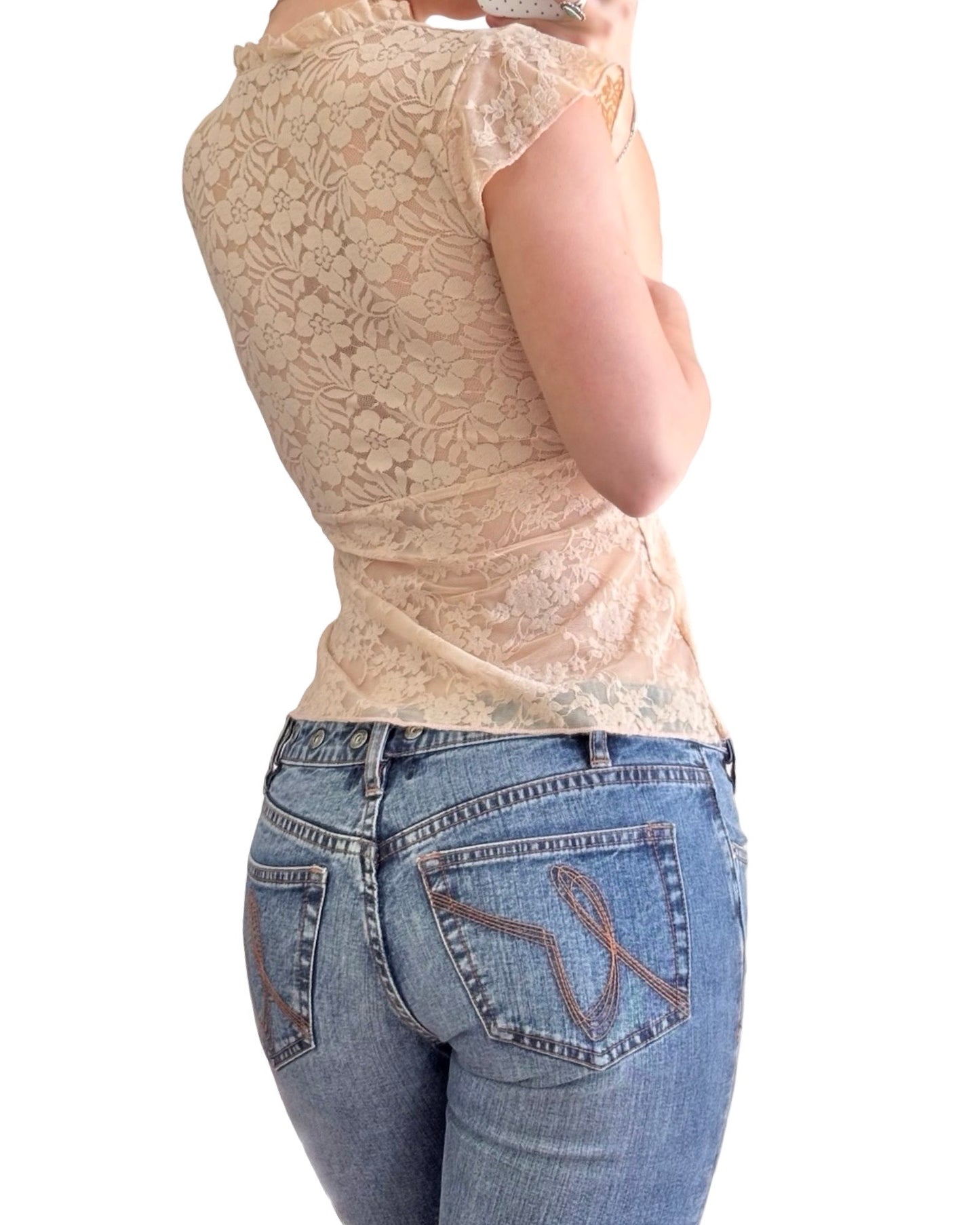 Lace 00's Mesh Tie Front Top | Size S