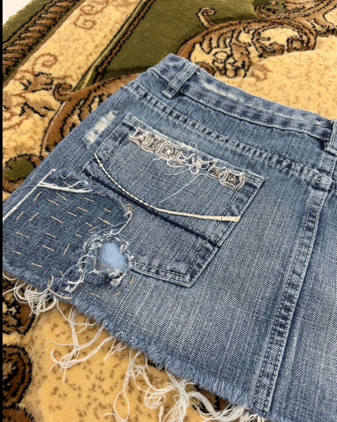 Distressed Denim Mini | Size 30” waist