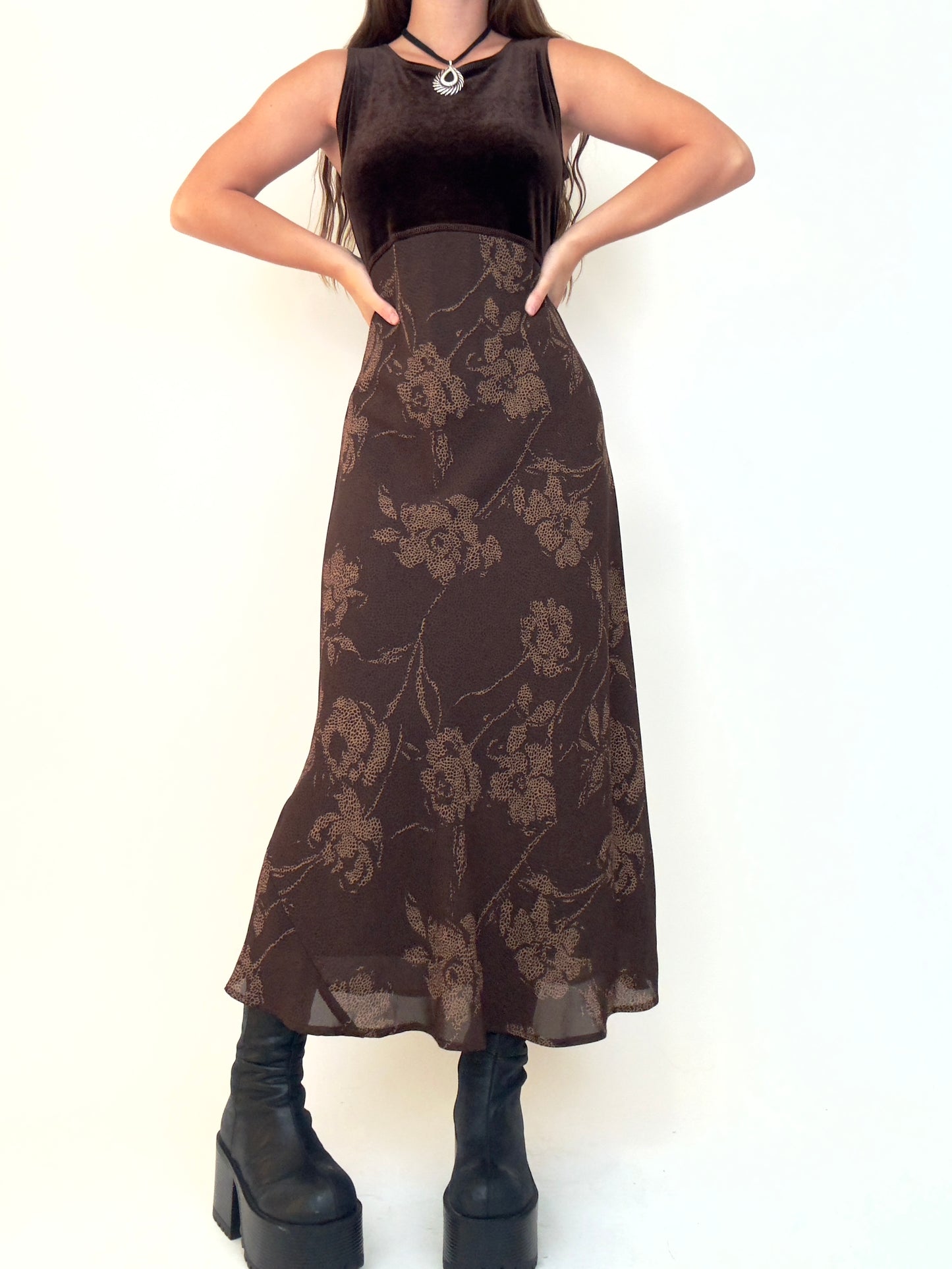 Brown Velvet Floral Maxi | Size M