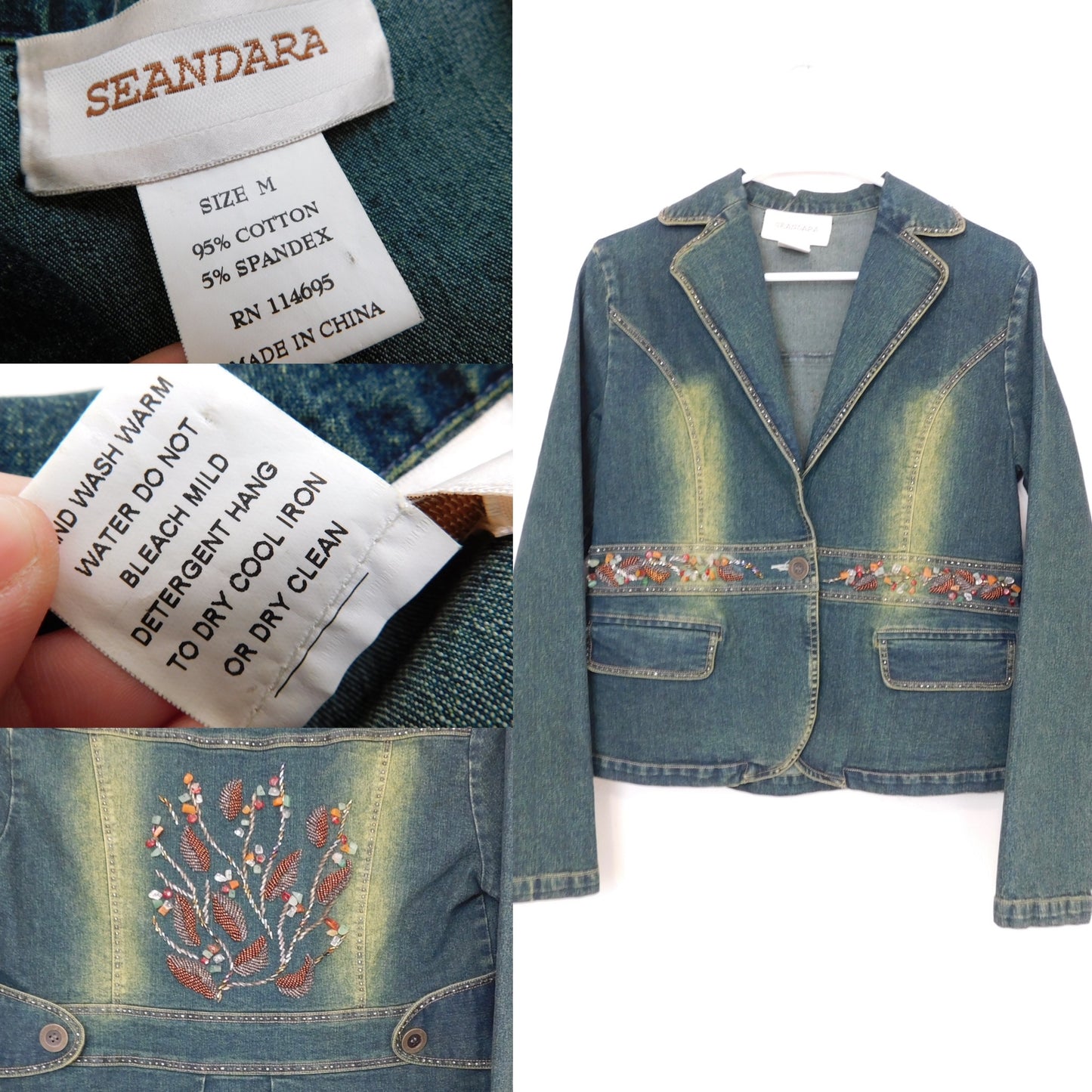 Y2K Denim Beaded Jacket | Size M