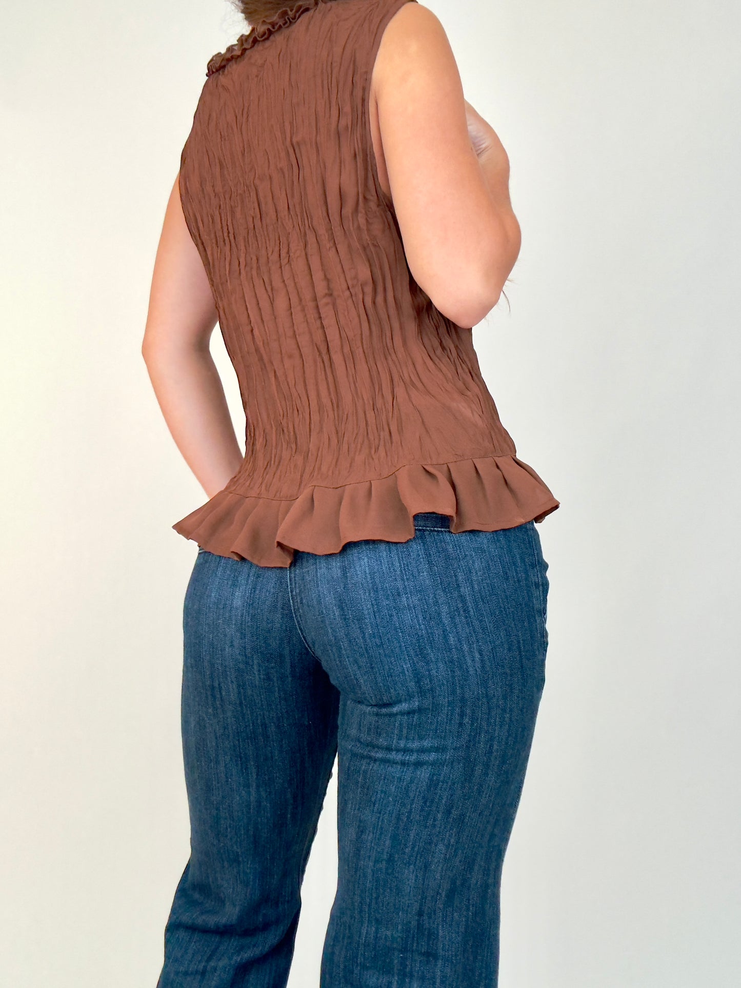Brown Ruffle Blouse | Size L