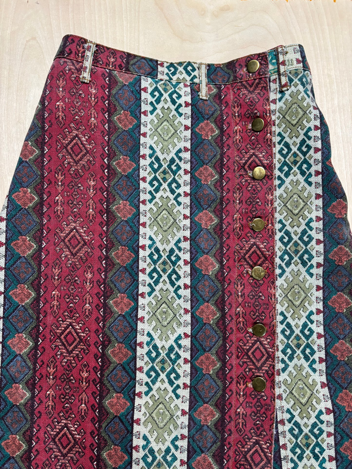 Vintage Printed Denim Skirt | 32” waist