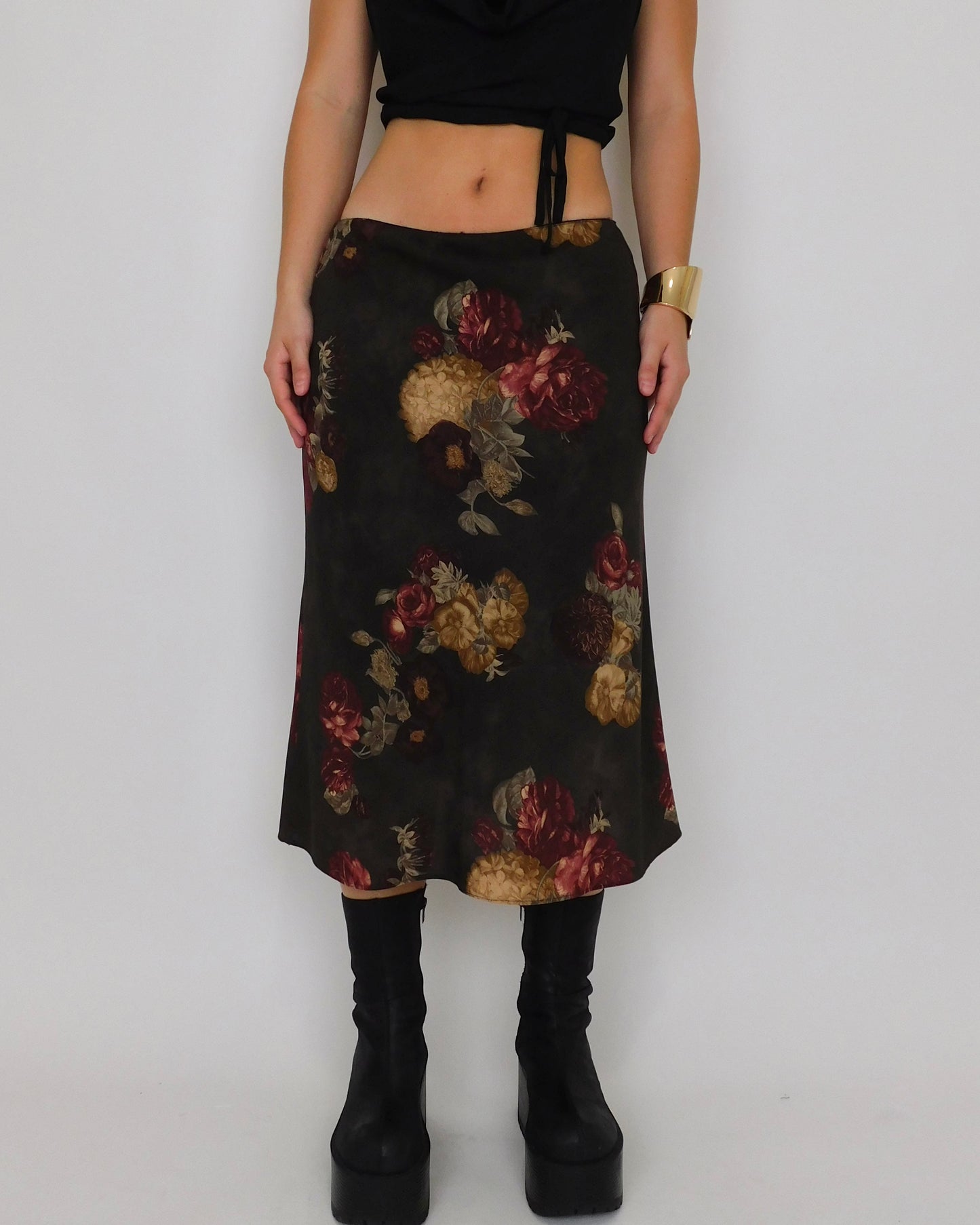 90’s Brown Floral Midi Skirt | Size 4