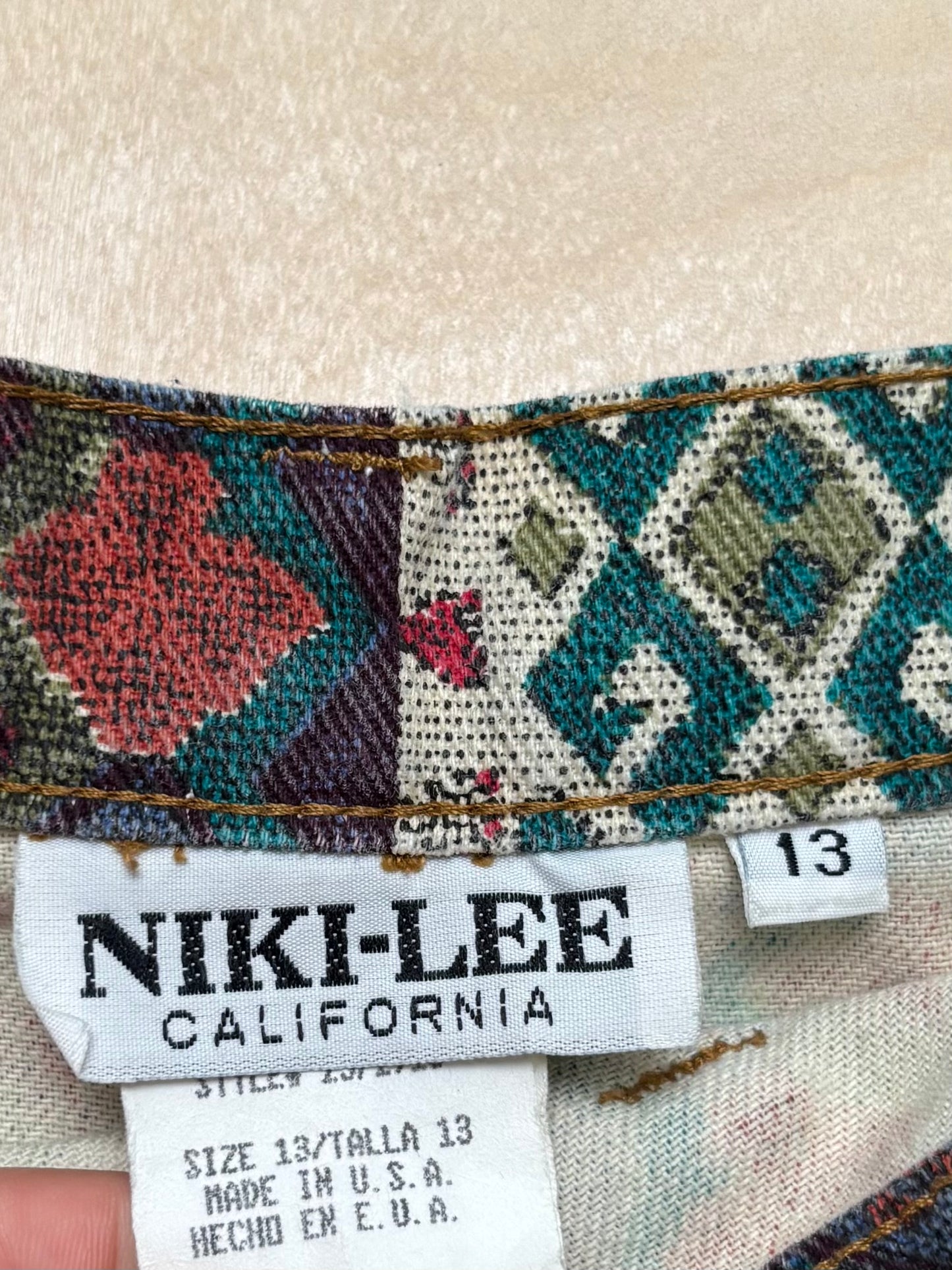 Vintage Printed Denim Skirt | 32” waist
