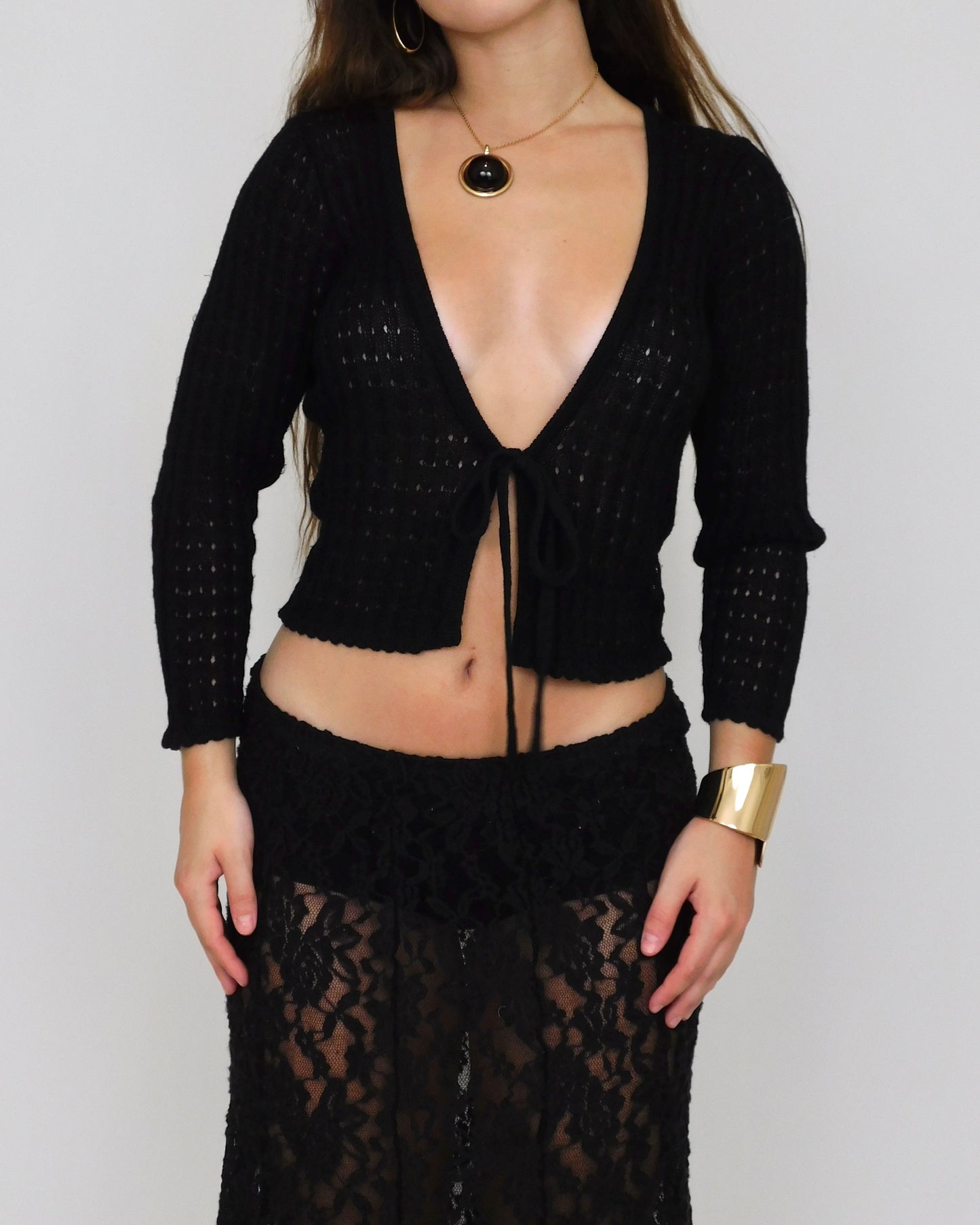 Y2K Crochet Tie Cardigan | Size S