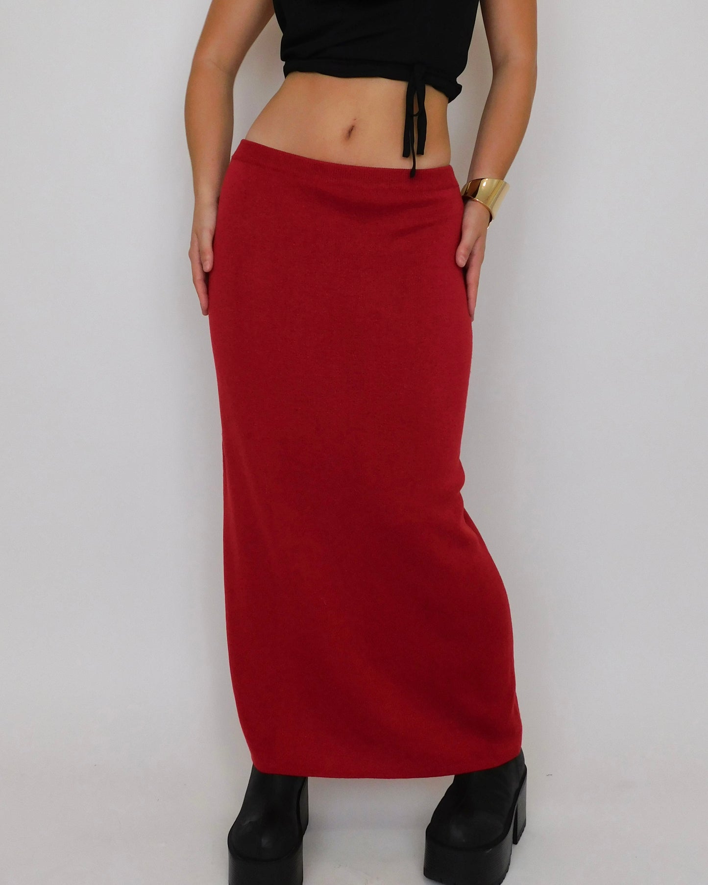 90’s Red Knit Maxi Skirt | Size S