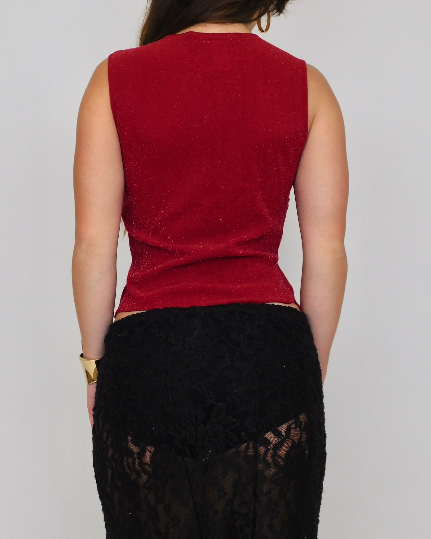 90’s Red Shimmer Blouse | Size L