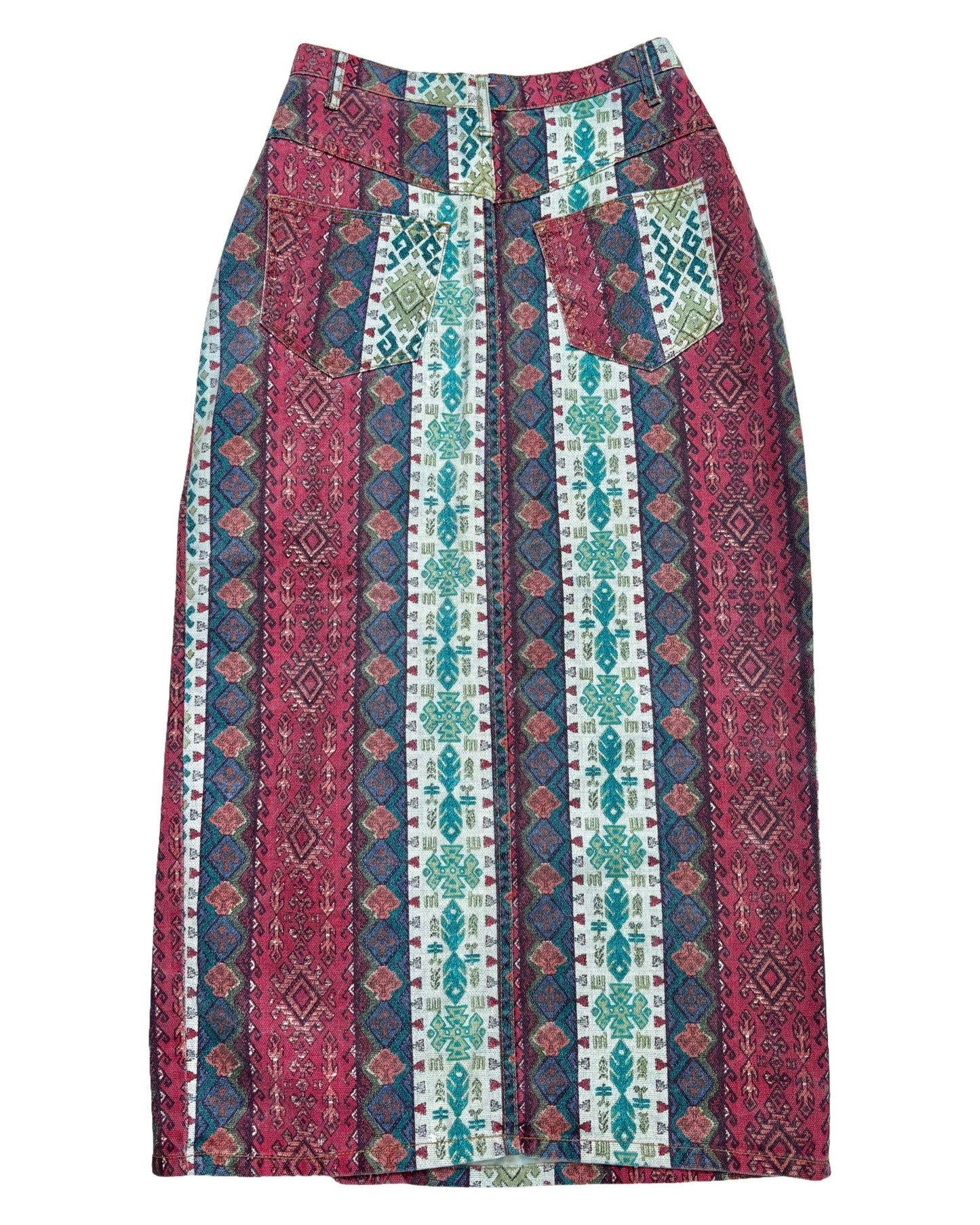 Vintage Printed Denim Skirt | 32” waist