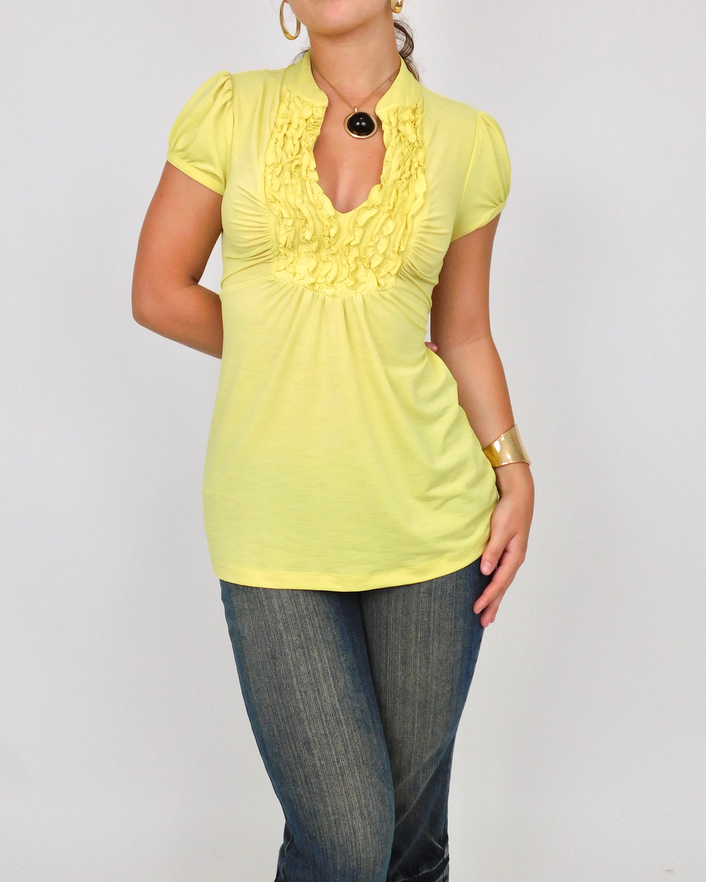 Y2K Yellow Tie Back Blouse | Size M