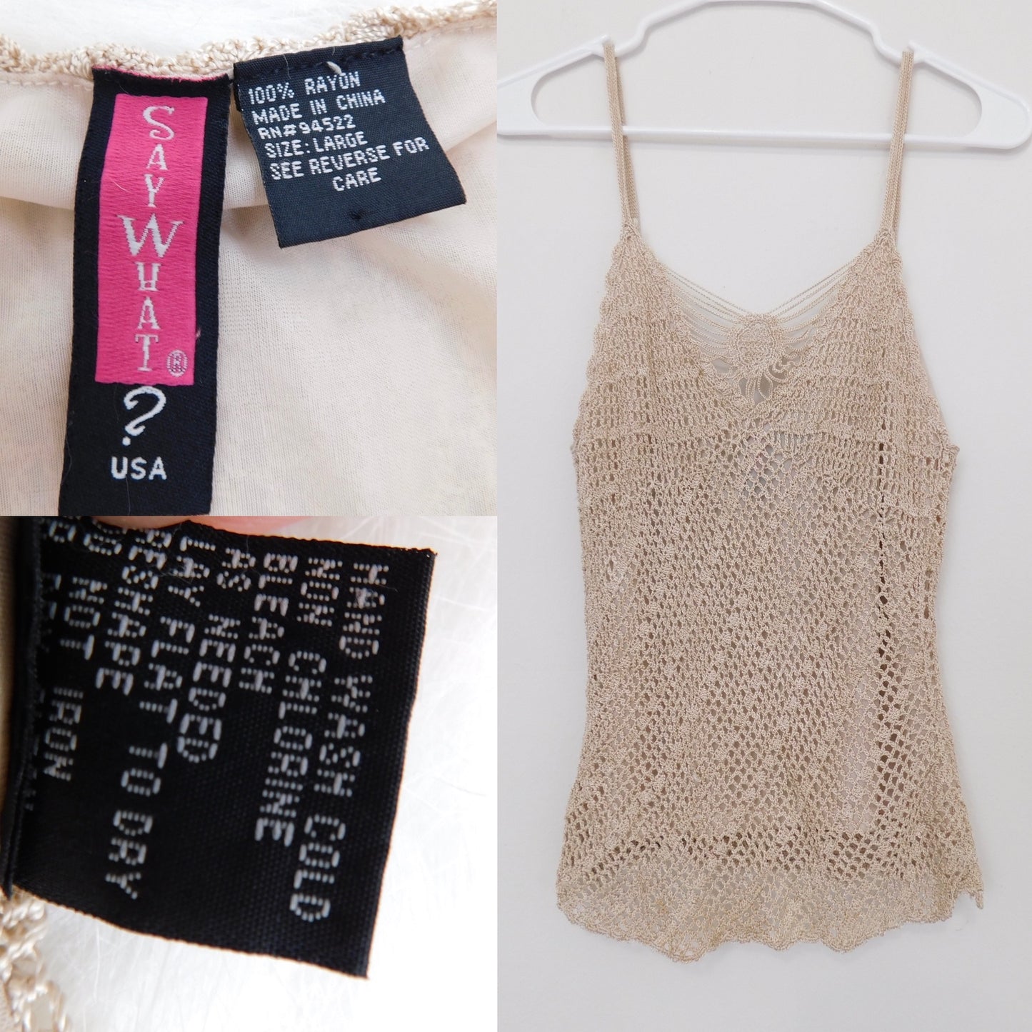 Y2K Cream Crochet Cami | Size L