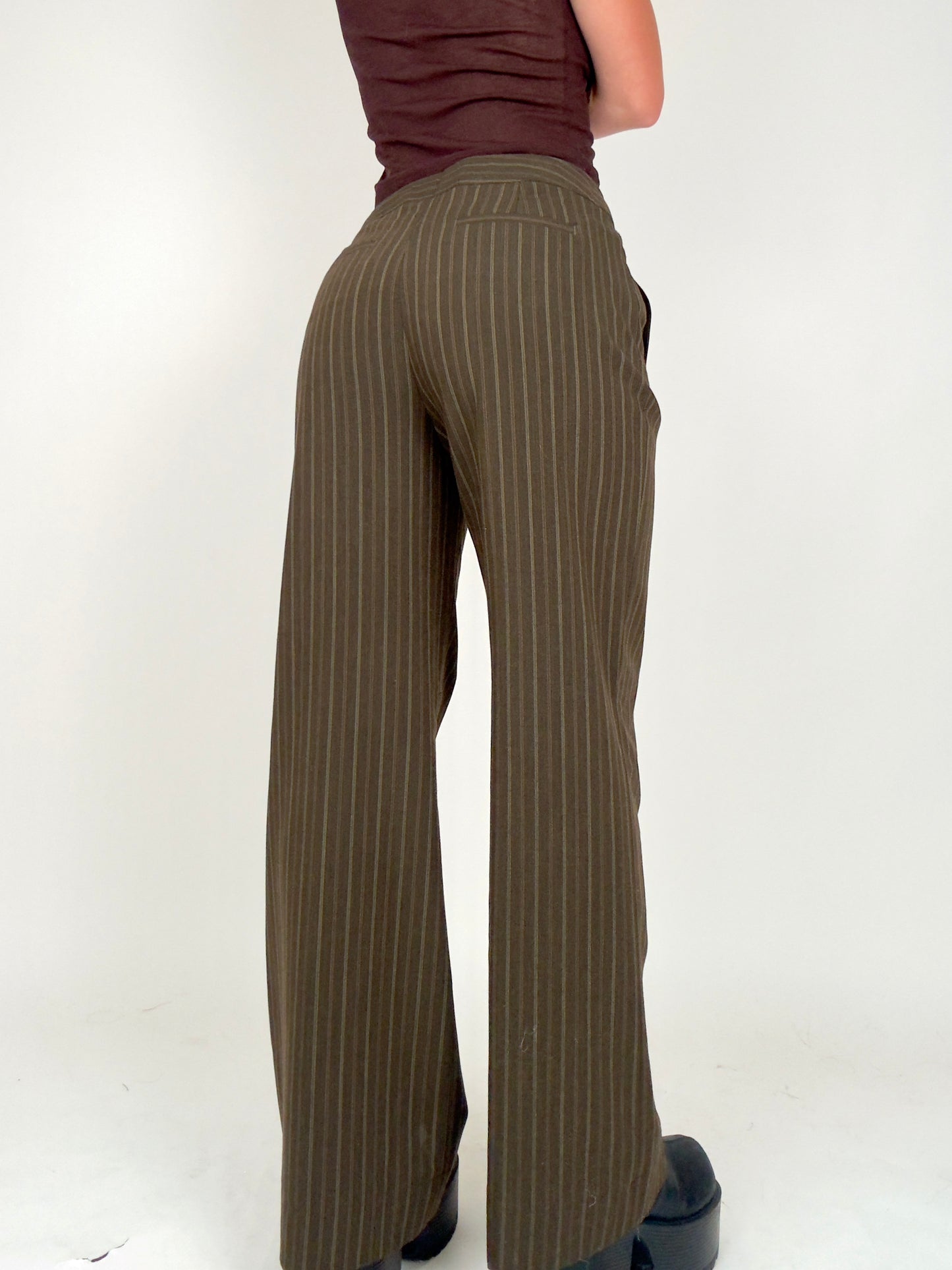 Brown Pinstripe Trousers | Size US 6