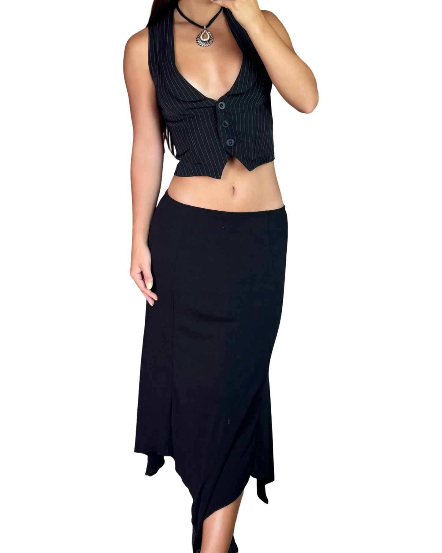 Black Asymmetric Midi | Size 26” waist