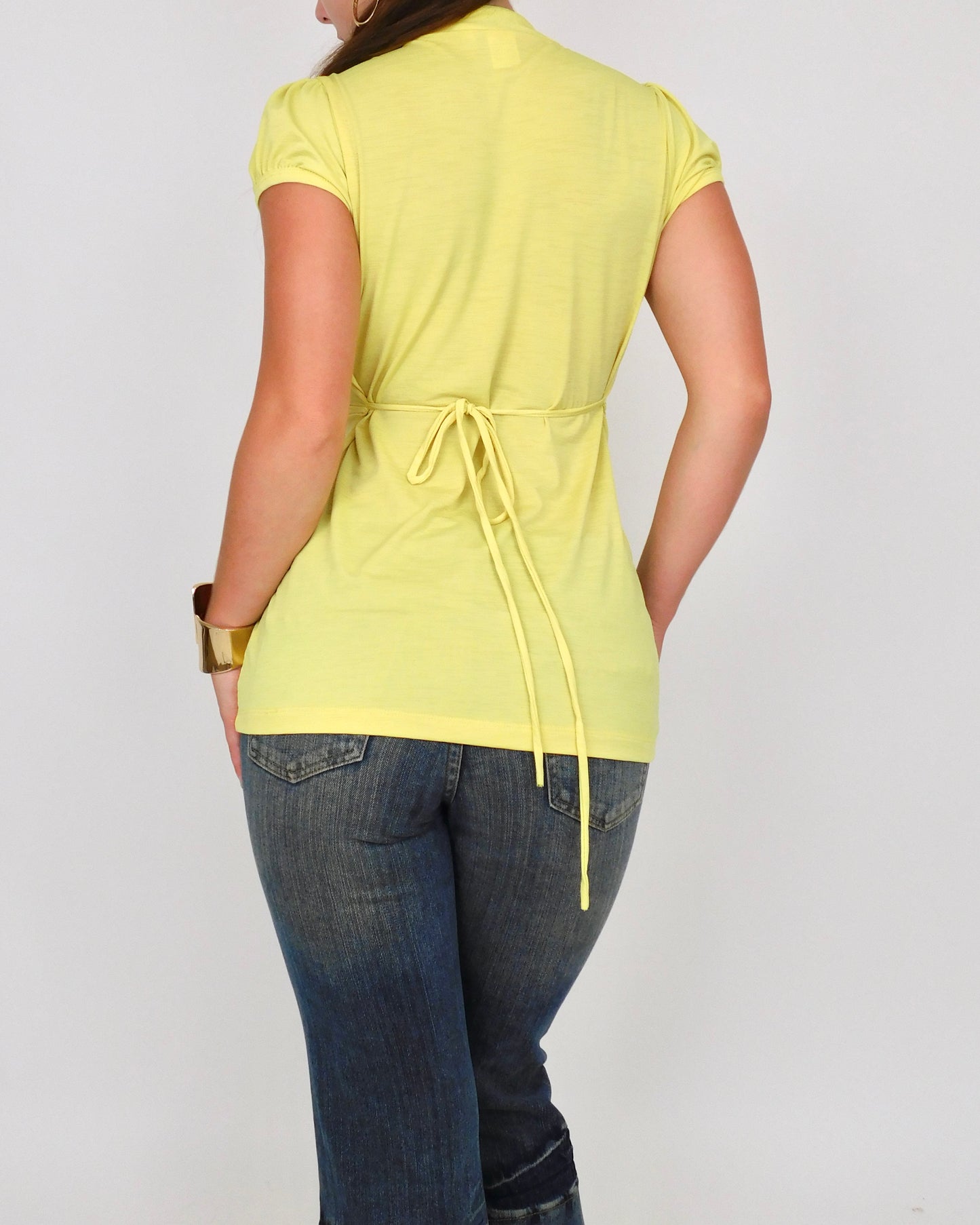Y2K Yellow Tie Back Blouse | Size M