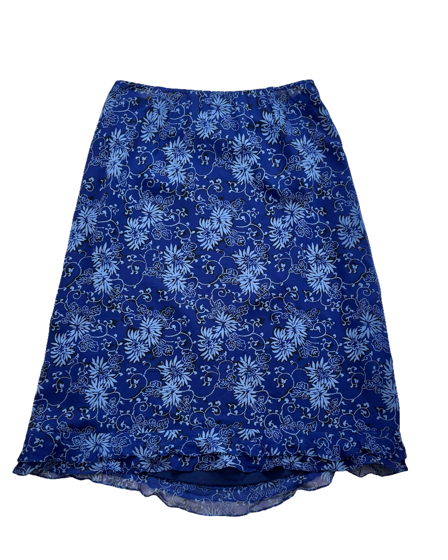 Blue Silk Floral Midi | Size 30” waist