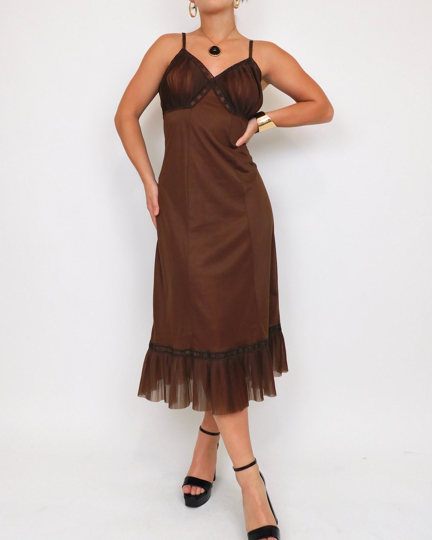 Vintage Brown Slip Dress | Size L