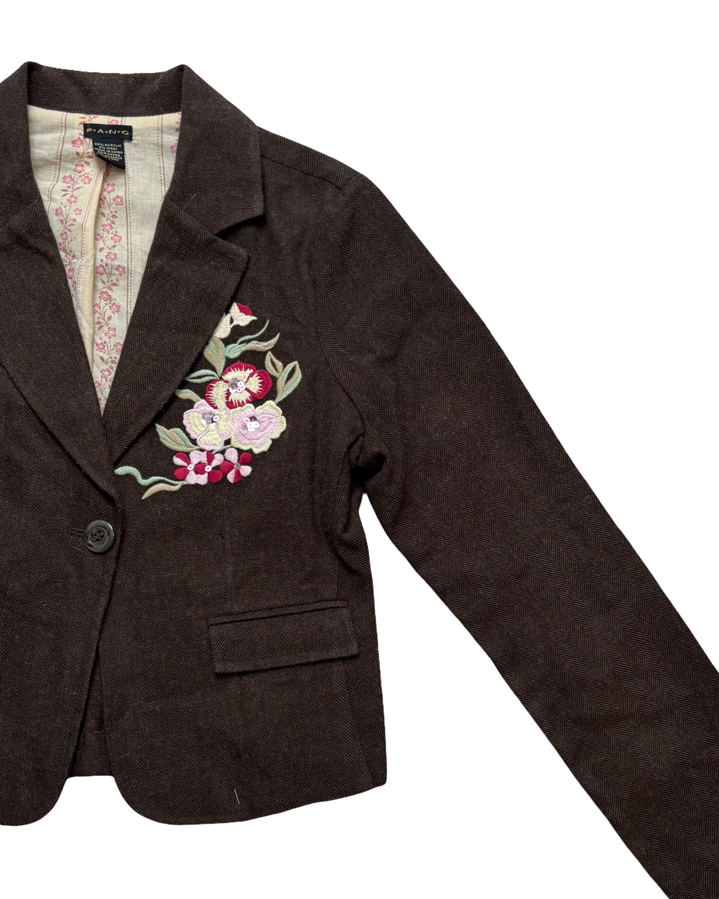 Y2K Brown Flower Blazer | Size L