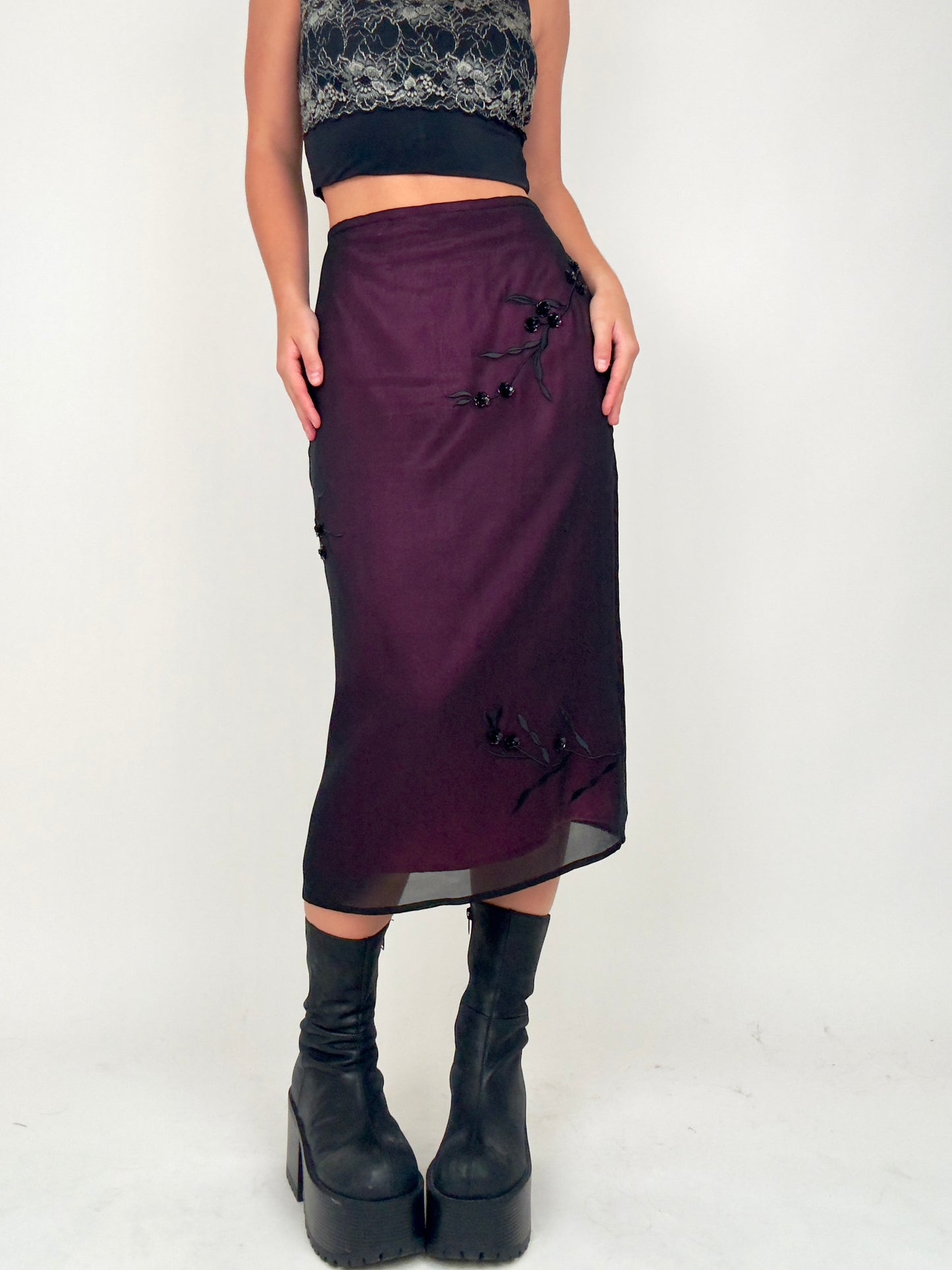 Beaded Silk Midi | Size 30” waist