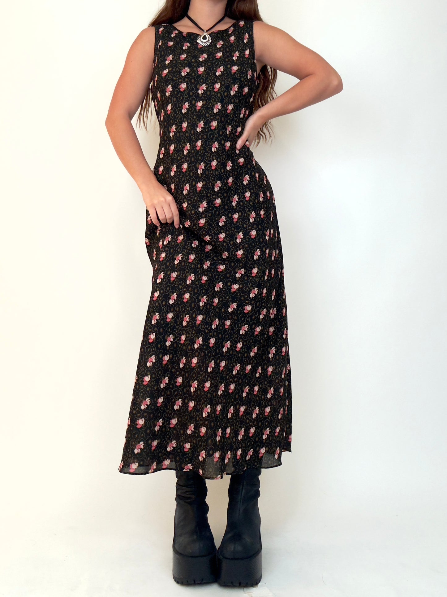 Black Floral Maxi Dress | Size M