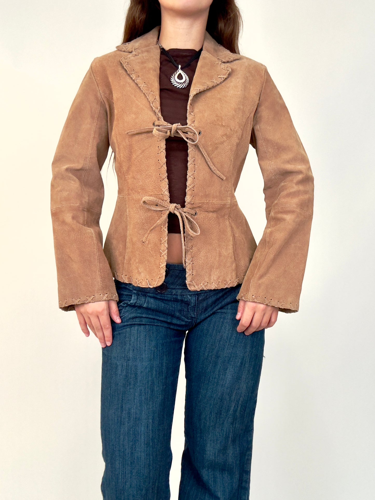 Tan Tie Front Suede Jacket | Size M