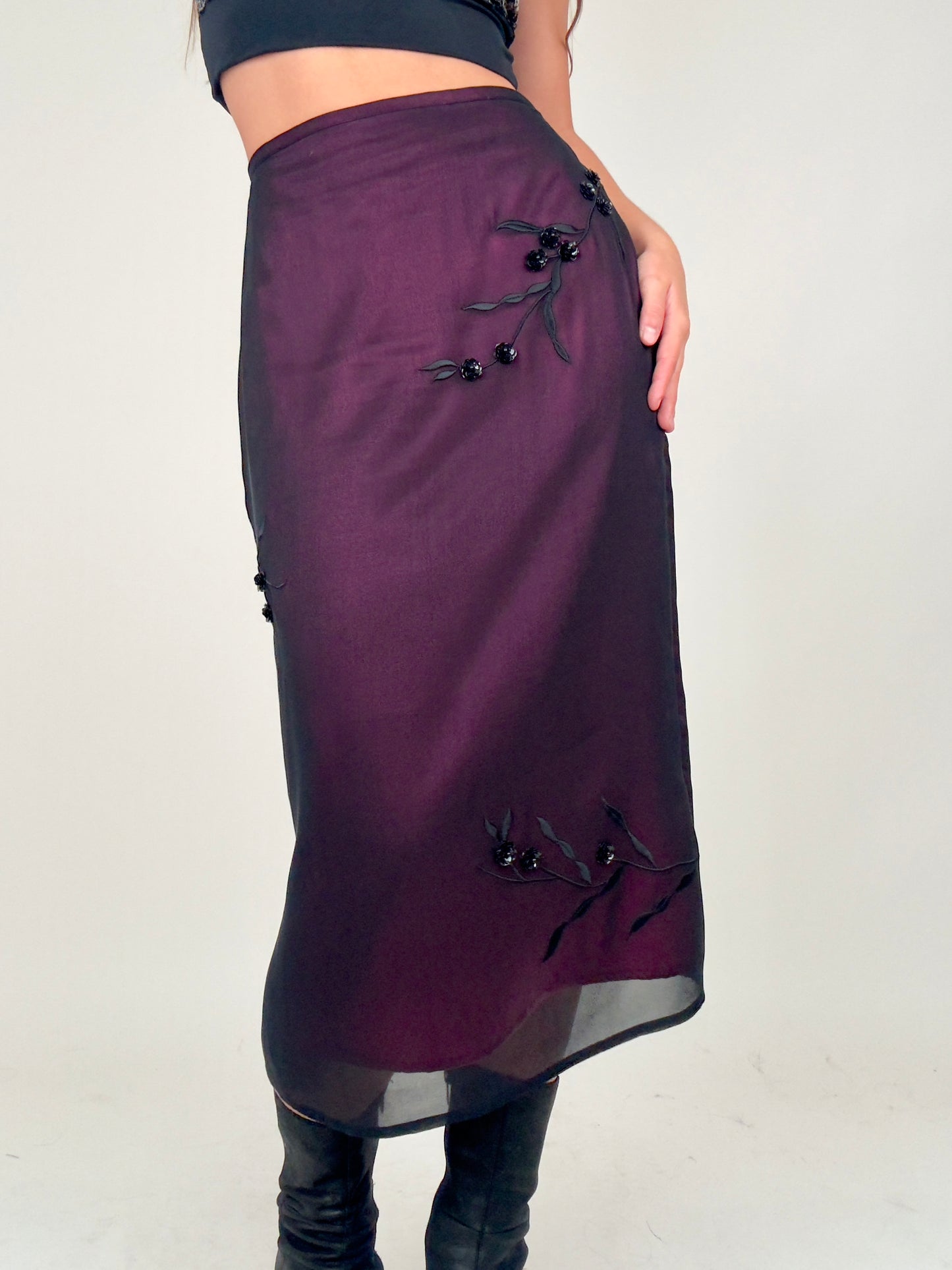 Beaded Silk Midi | Size 30” waist