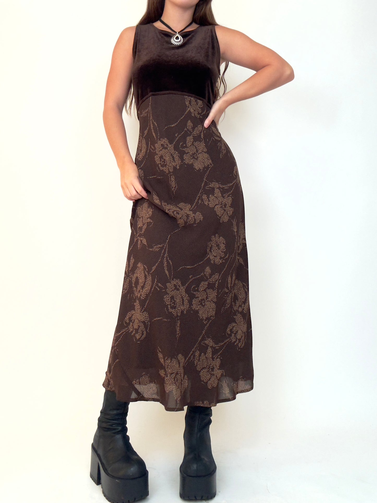 Brown Velvet Floral Maxi | Size M