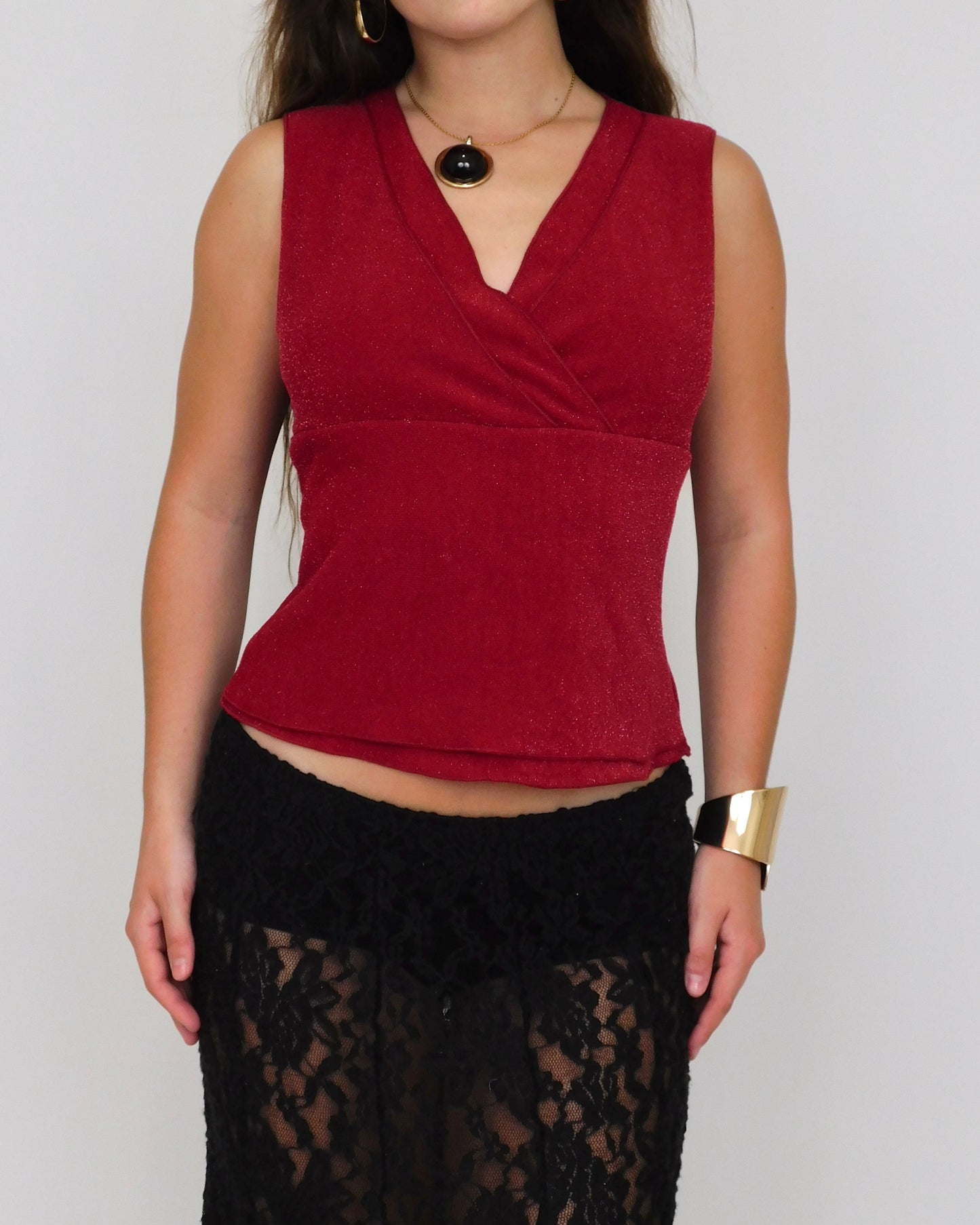 90’s Red Shimmer Blouse | Size L