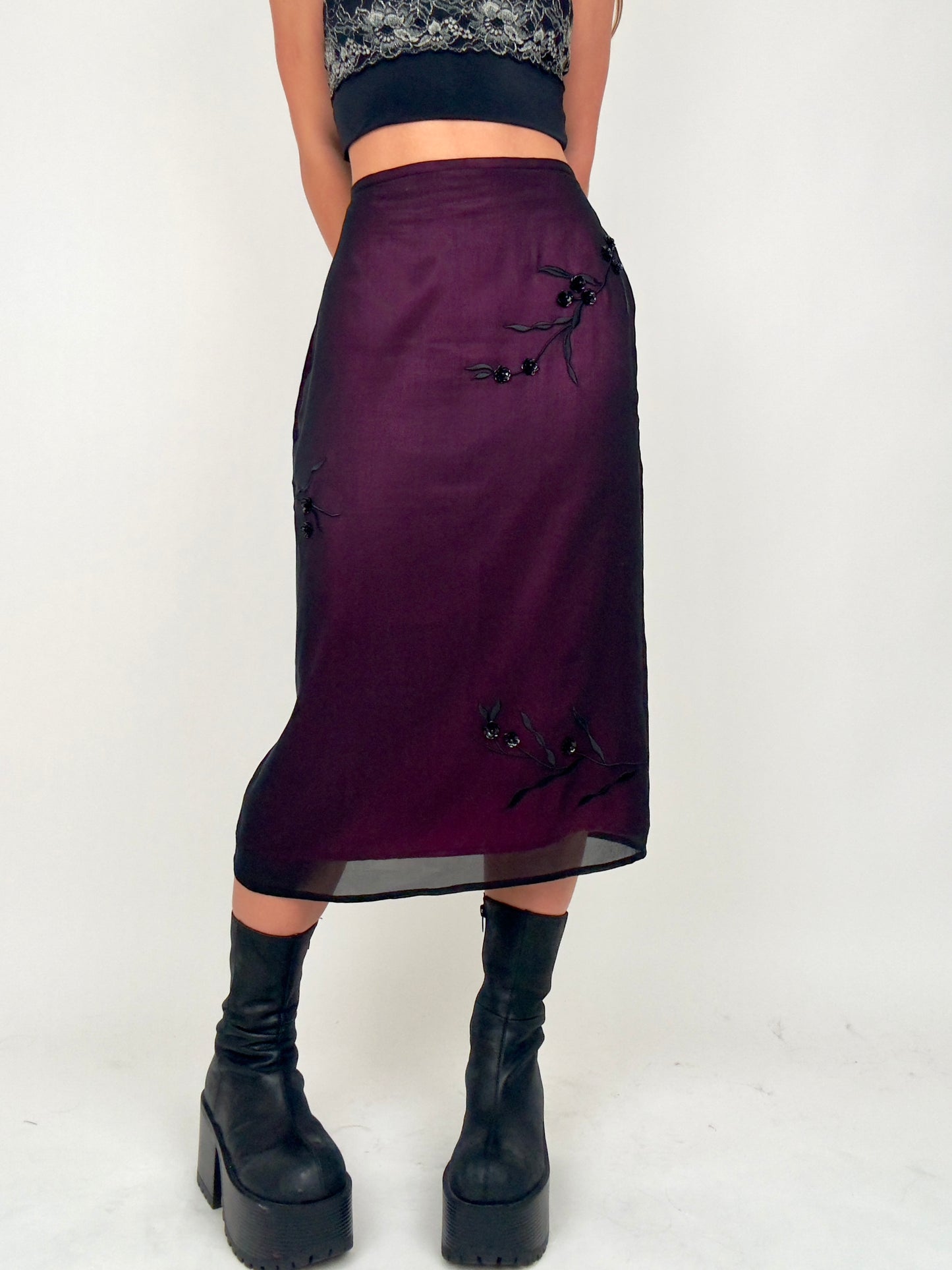 Beaded Silk Midi | Size 30” waist