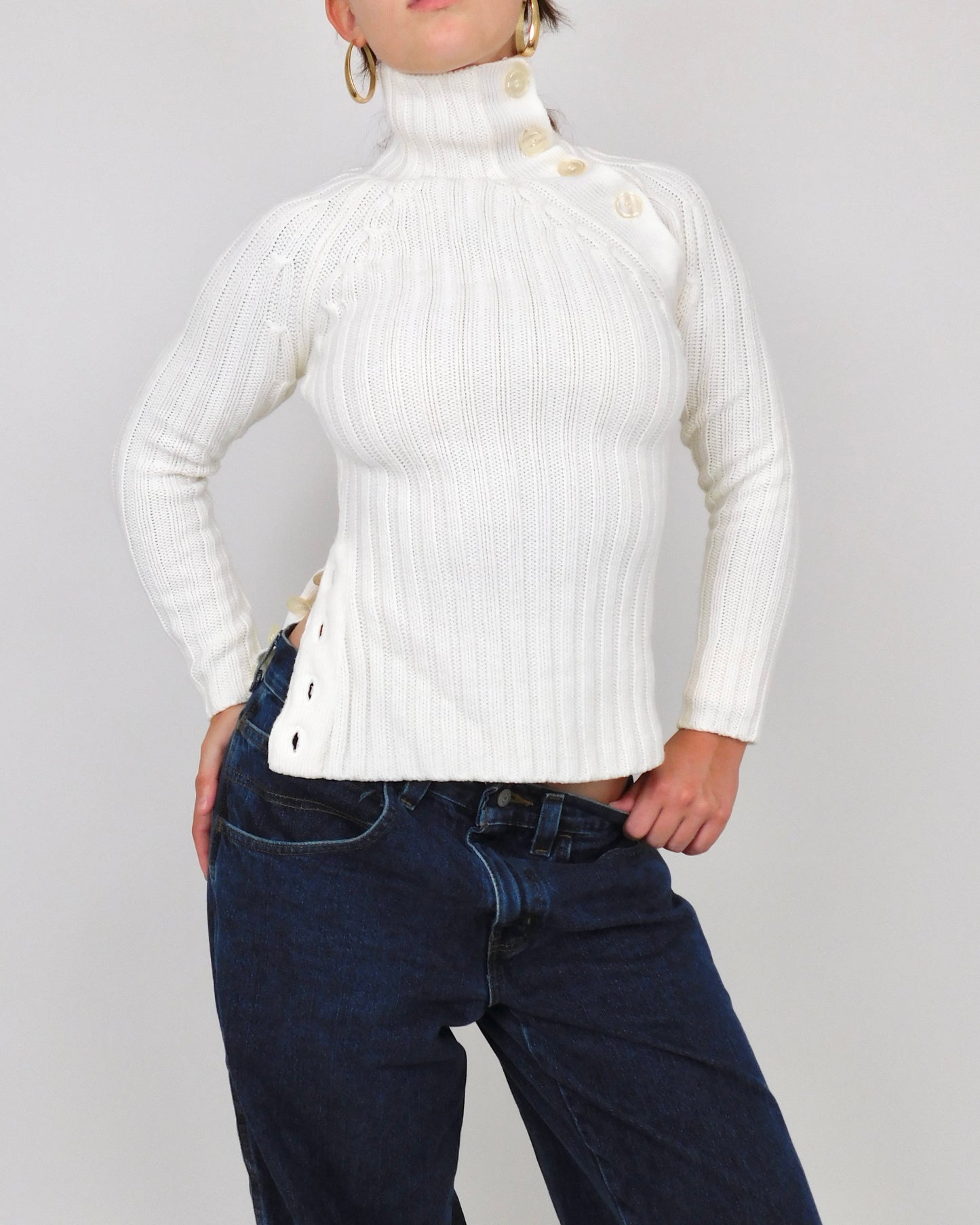Vintage Asymmetric Button Sweater | Size XS