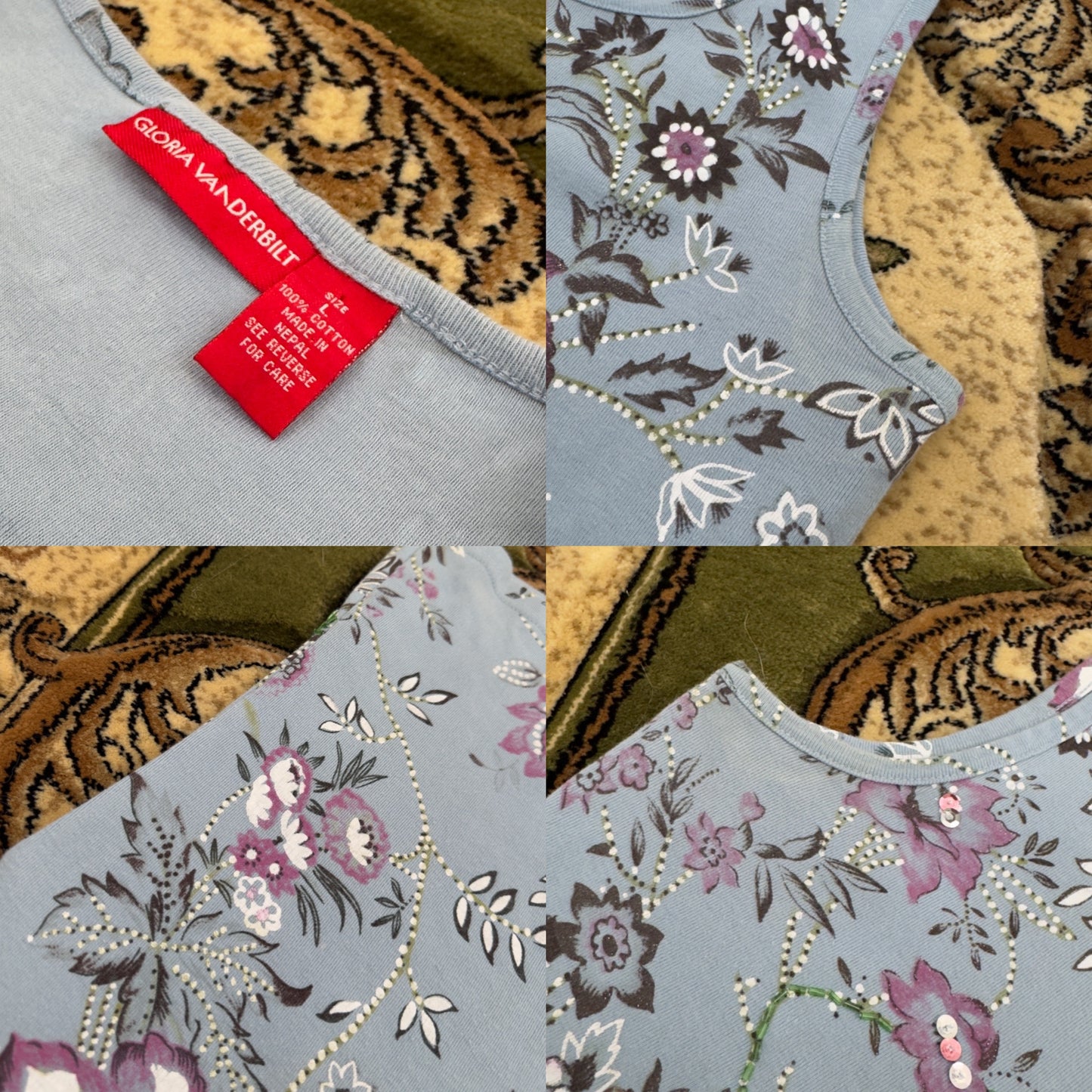 Blue Beaded Tank | Size L