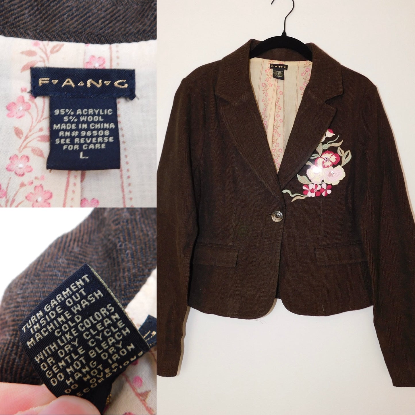 Y2K Brown Flower Blazer | Size L