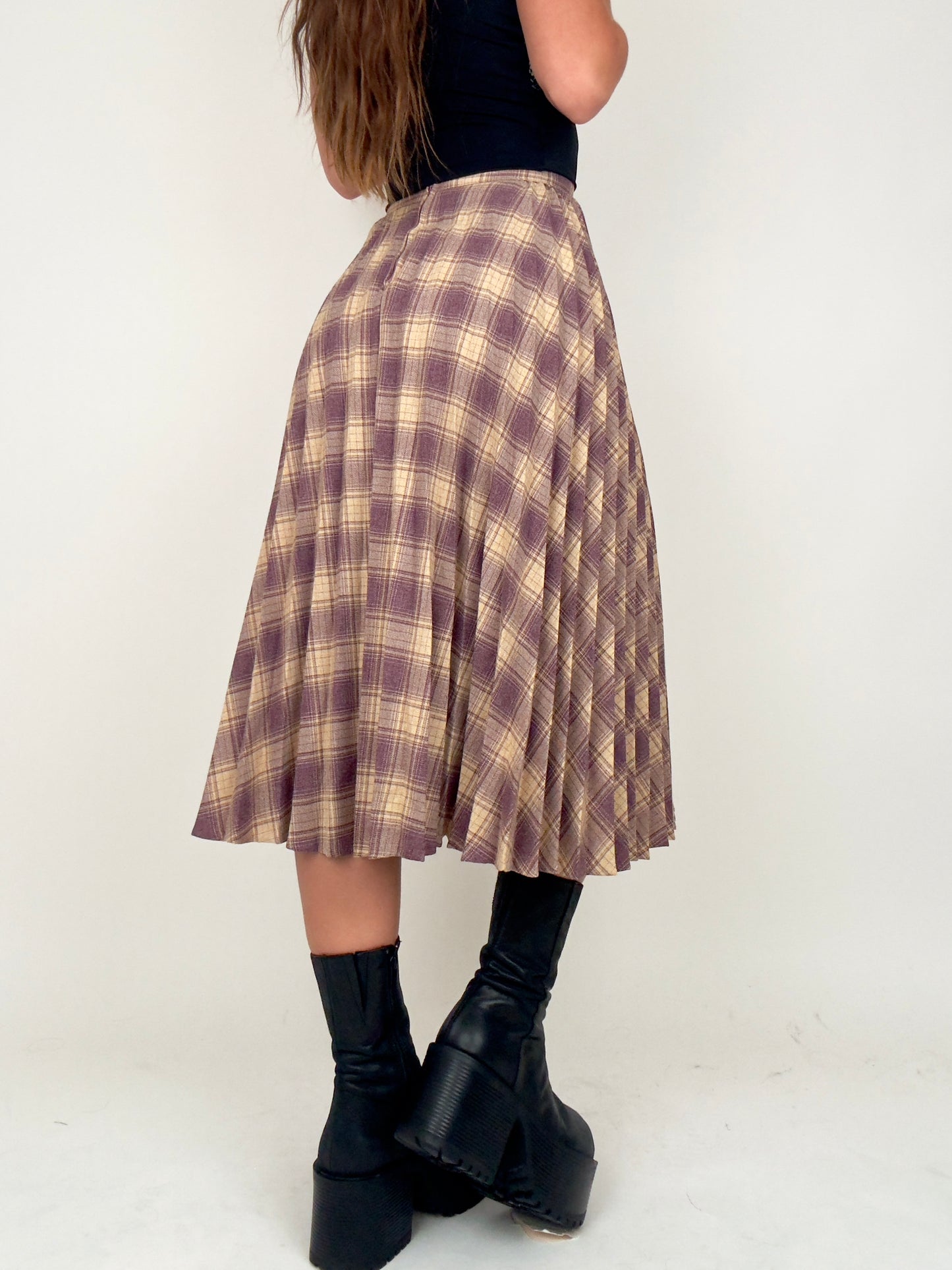Pleated Plaid Midi | Size 24” waist