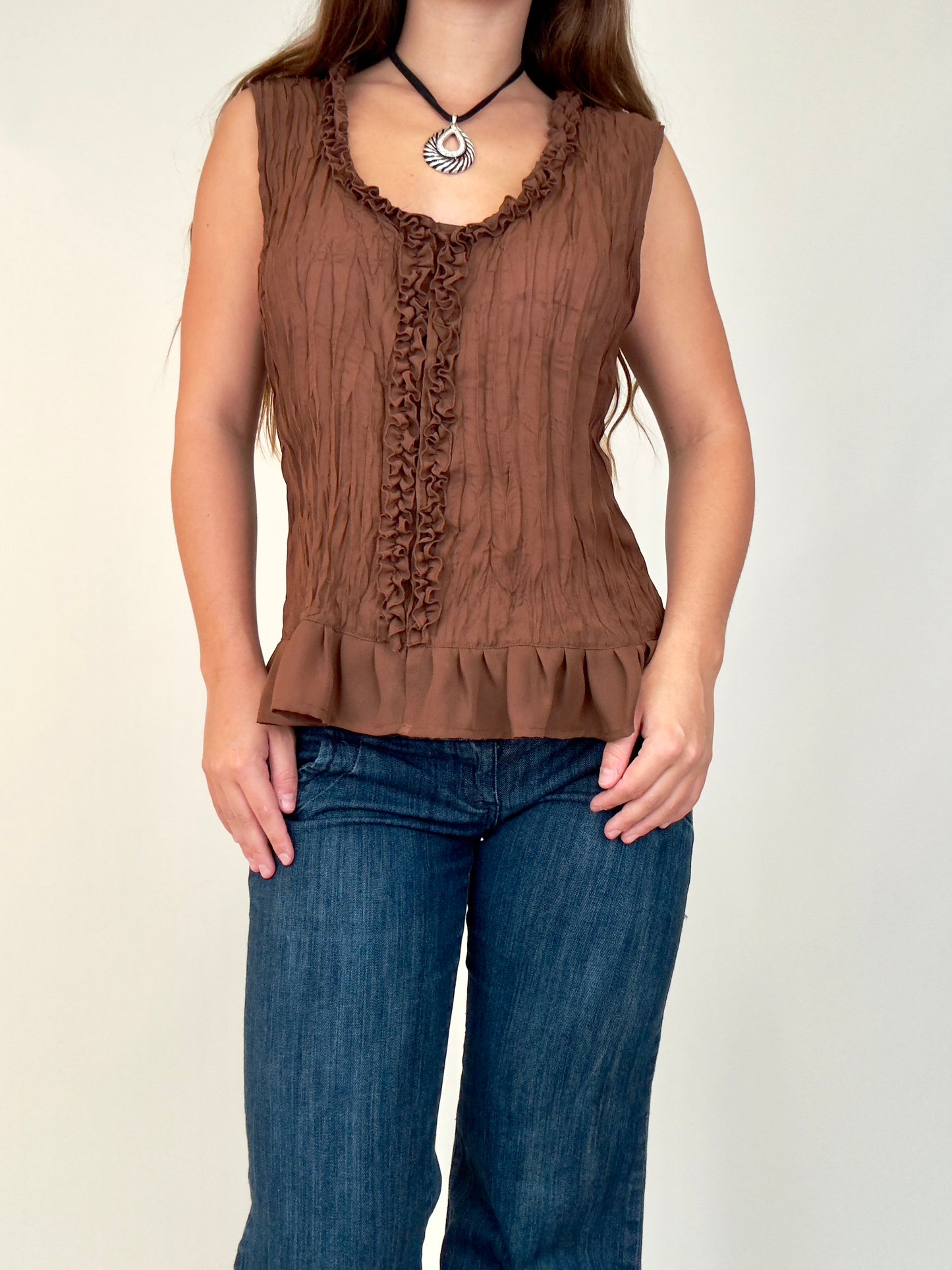 Brown Ruffle Blouse | Size L