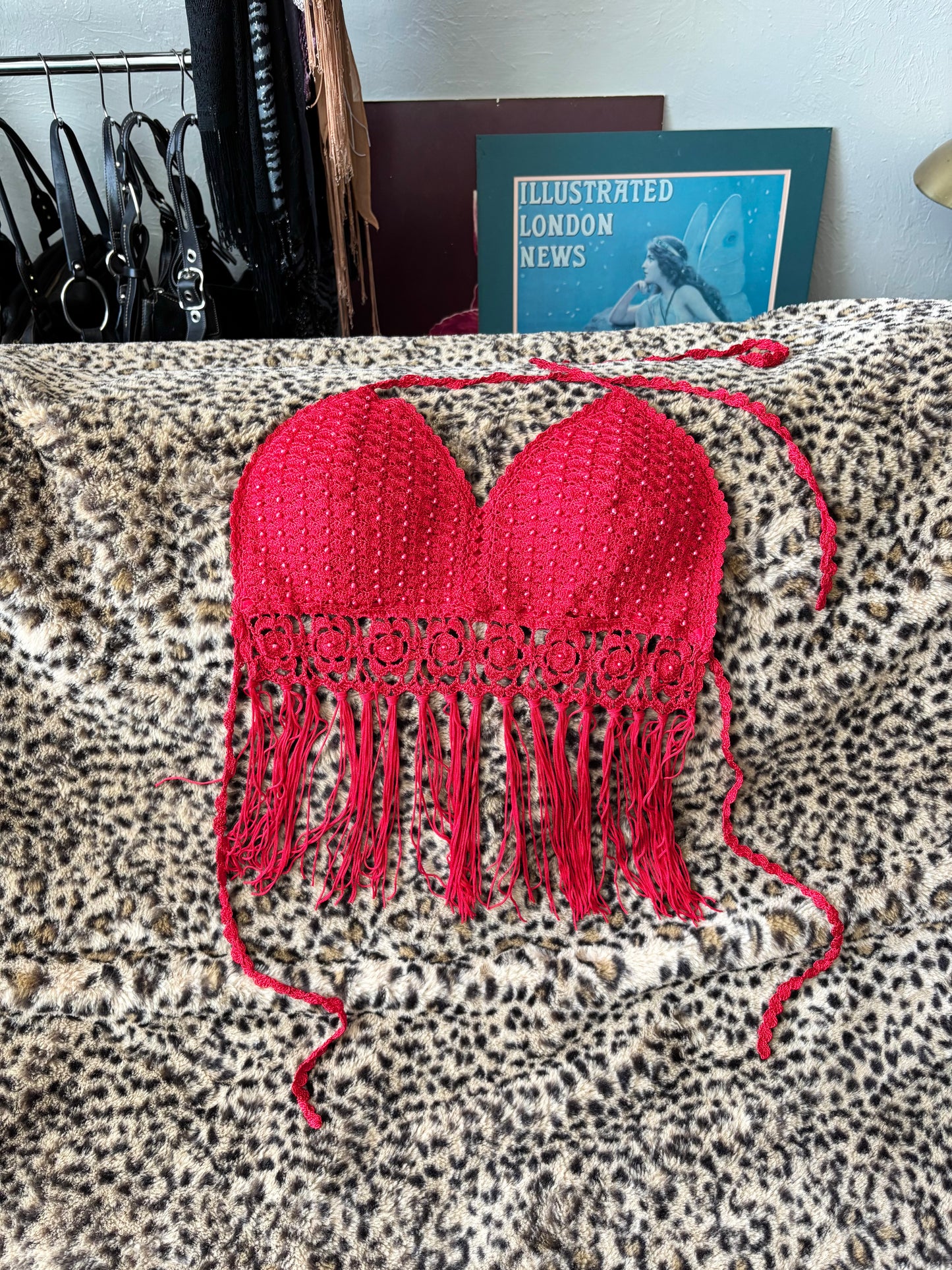 Red Crochet Fringe Top | Size S