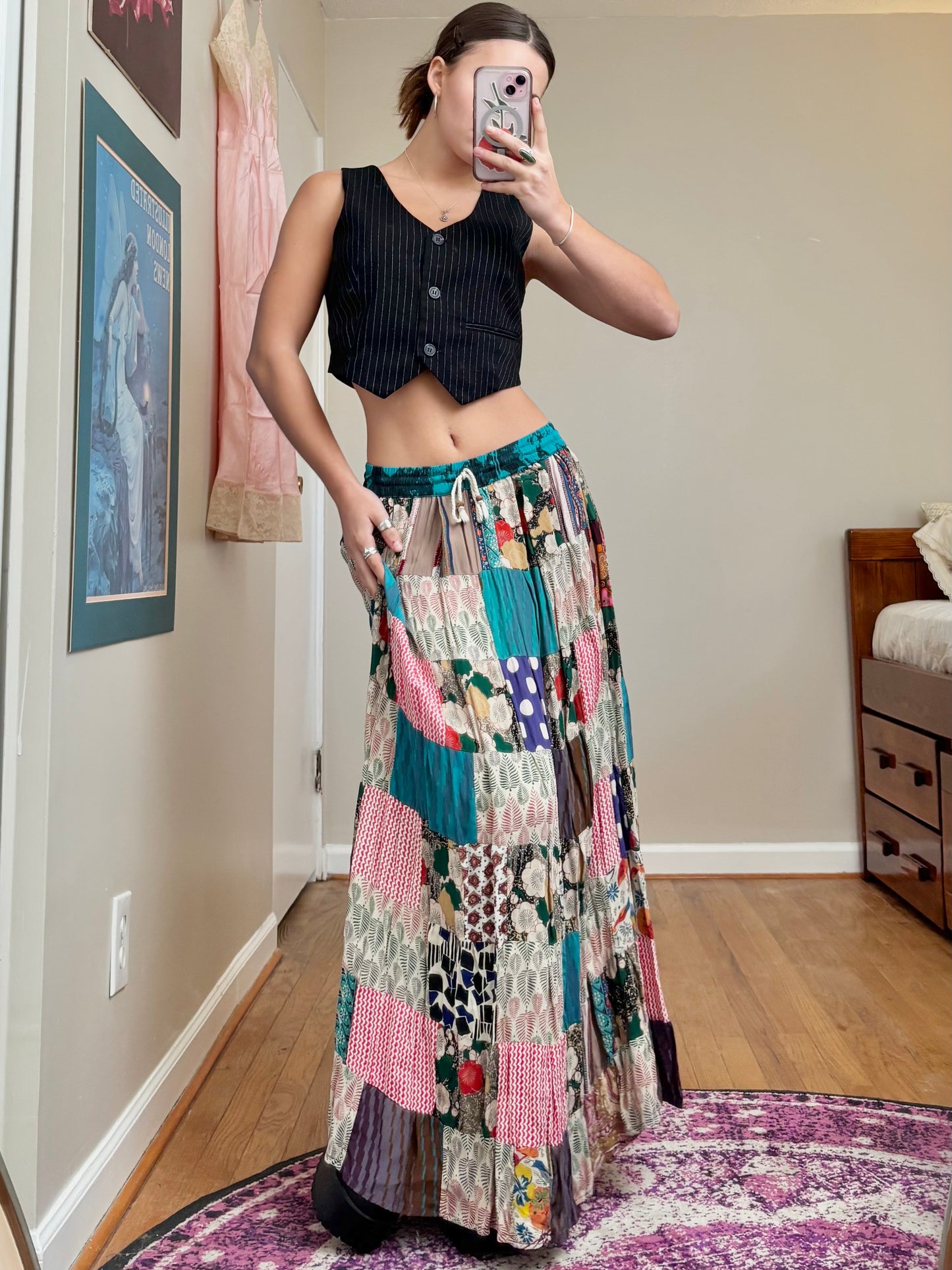 Patchwork 00’s Maxi Skirt | Size 26” Waist